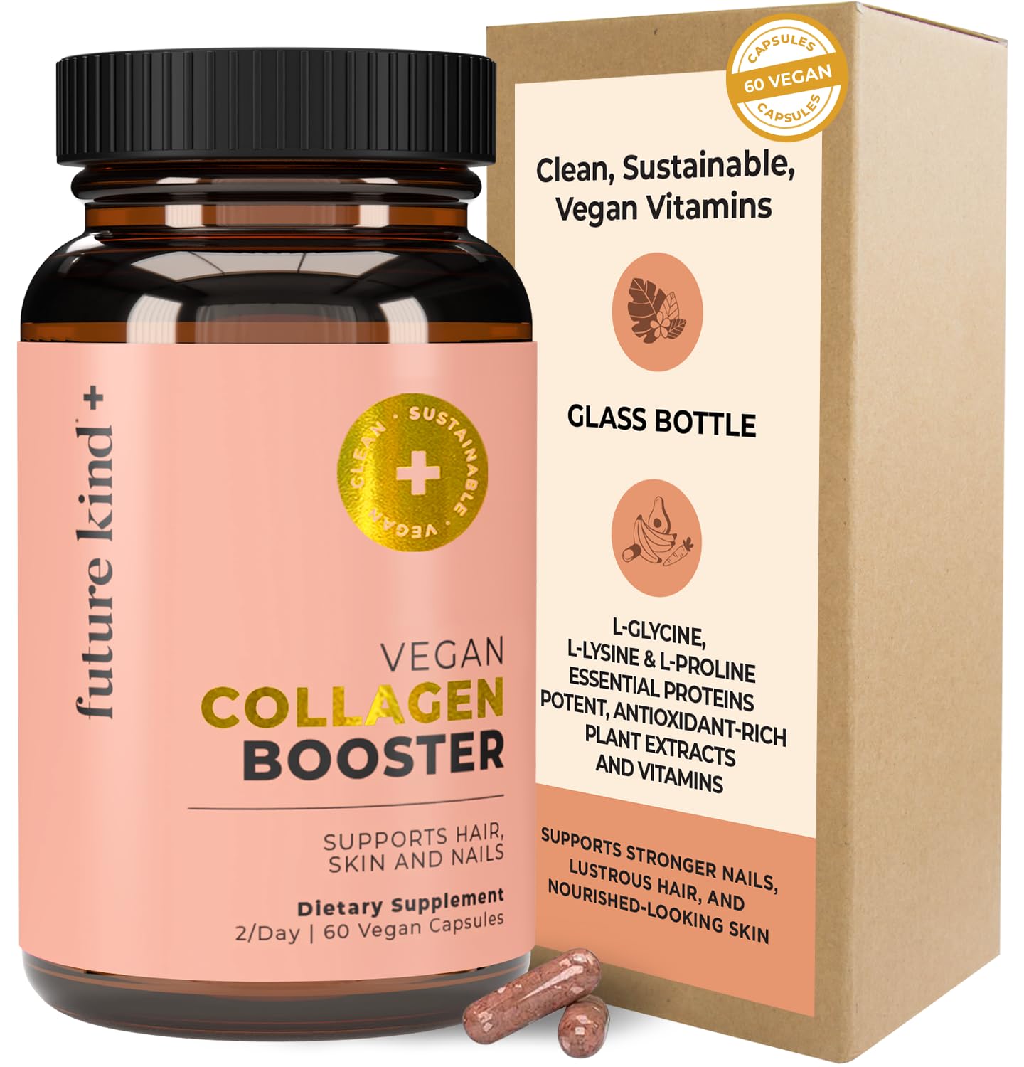 Future Kind Vegan Collagen - Supports Collagen Production with Biotin and Vitamin C (60 Capsules in Glass Bottle) Future KindAu supplements