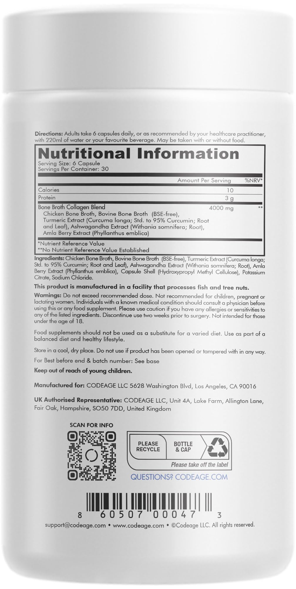Codeage Bone Broth Collagen Capsules Grass Fed - Pasture Raised Chicken Bone Broth Collagen CodeageAu supplements