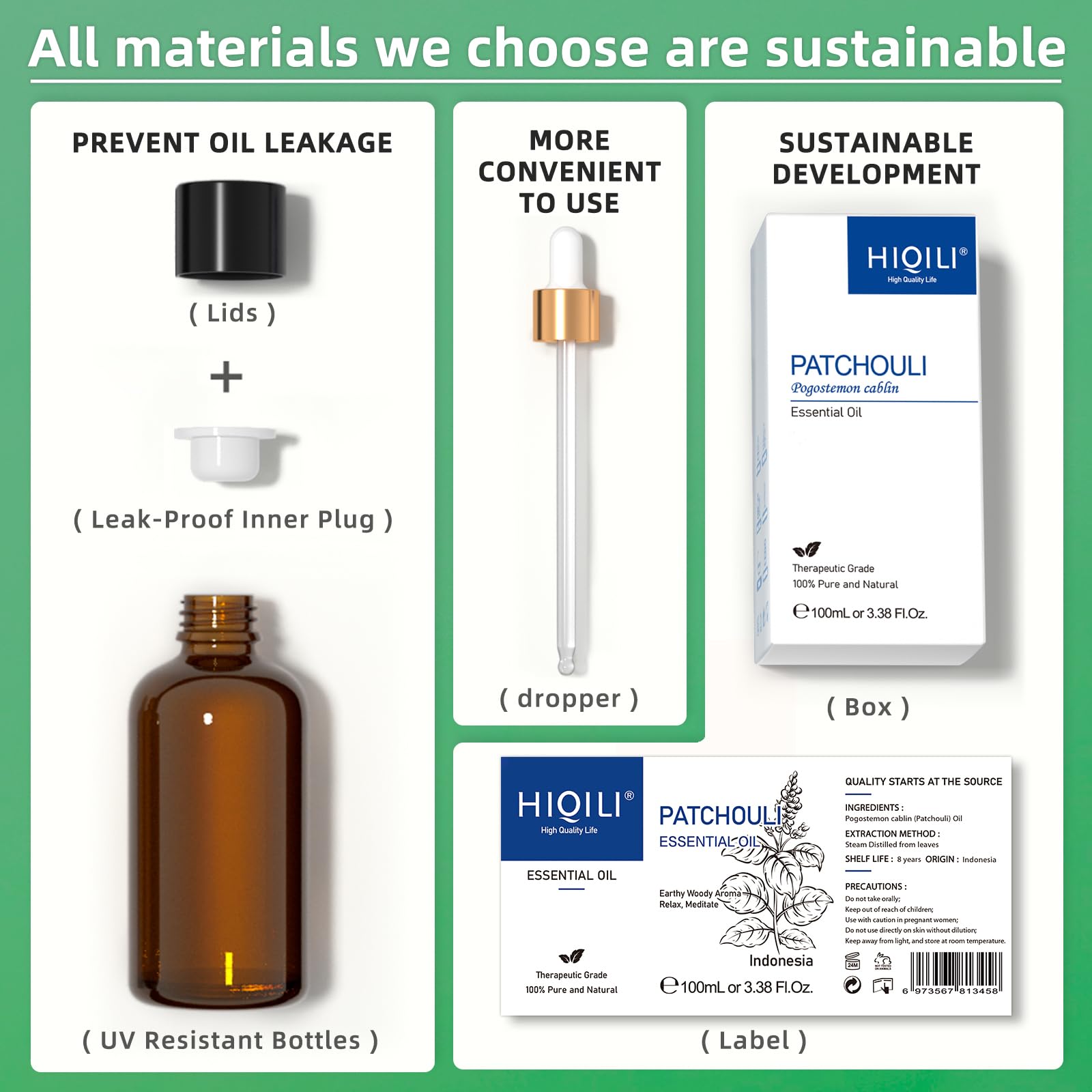 HIQILI Patchouli Essential Oil 100ML, Pure Natural, for Perfume Making, Diffuser and Skin HIQILIUS supplements