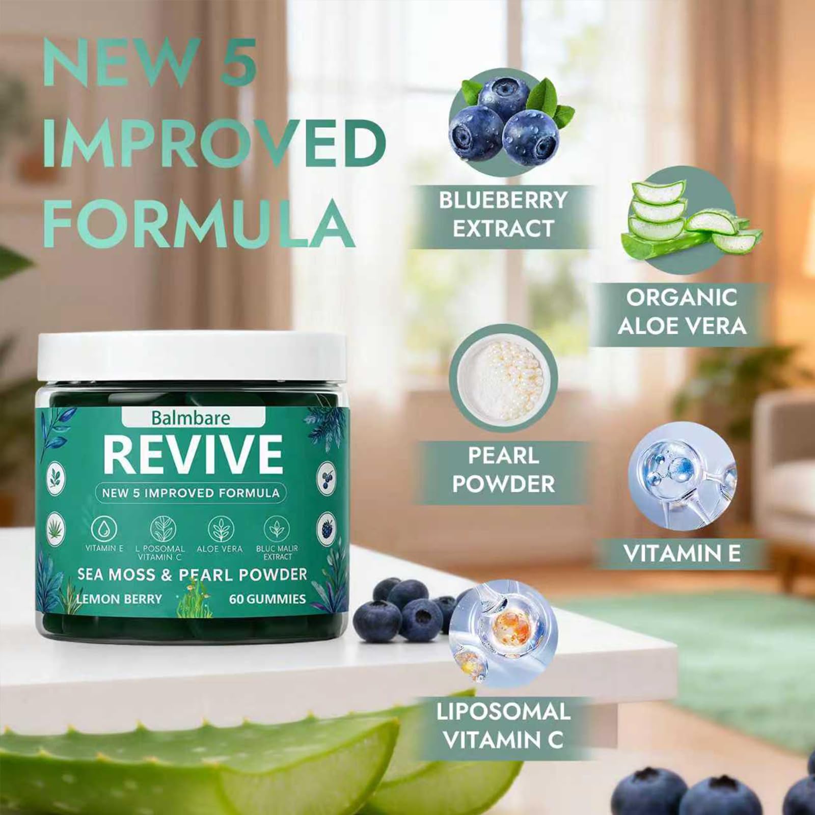 Balmbare Revive Gummies for Hair Loss, with Organic Irish Sea Moss Pearl Powder, Vitamins C & E, Aloe Vera - Supports Healthy Hair, Skin & Nails Growth (1pcs) ReviveNerveAu supplements