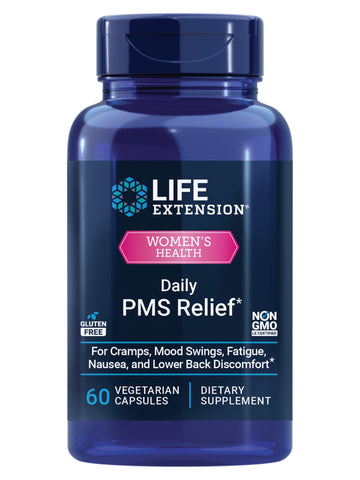 Life Extension Daily PMS Relief, Menstrual Comfort Supplement, PMS-Related Cramps, Lower Back discomfort, Mood, Ginger, Magnesium, B6, Gluten-Free, Non-GMO, 60 Capsules Life ExtensionAu supplements
