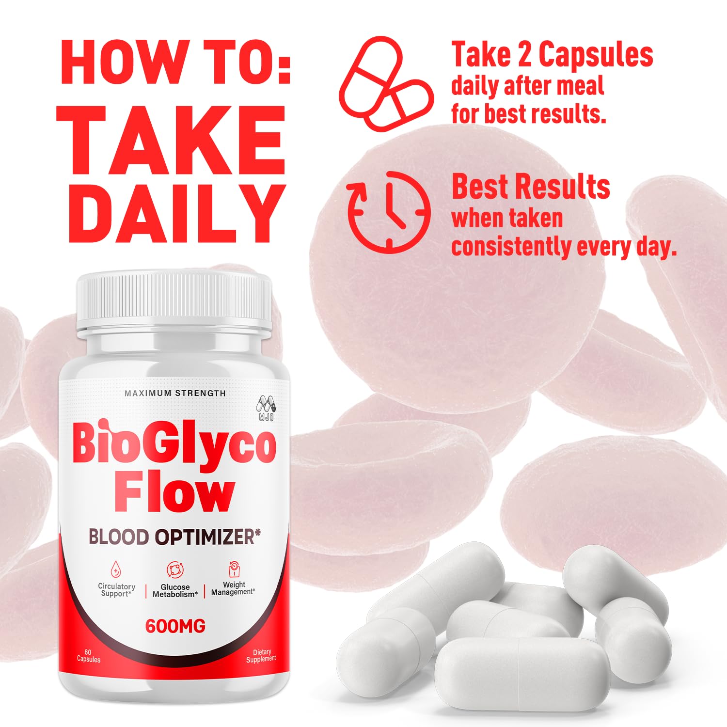 BioGlyco Flow Capsules, Official BioGlyco Flow Pills with All Natural Ingredients, Advanced Overall Health & Wellness Support in a Vitamin Supplement with Maximum Strength Multivitamins (60 Capsules) MJOAu supplements