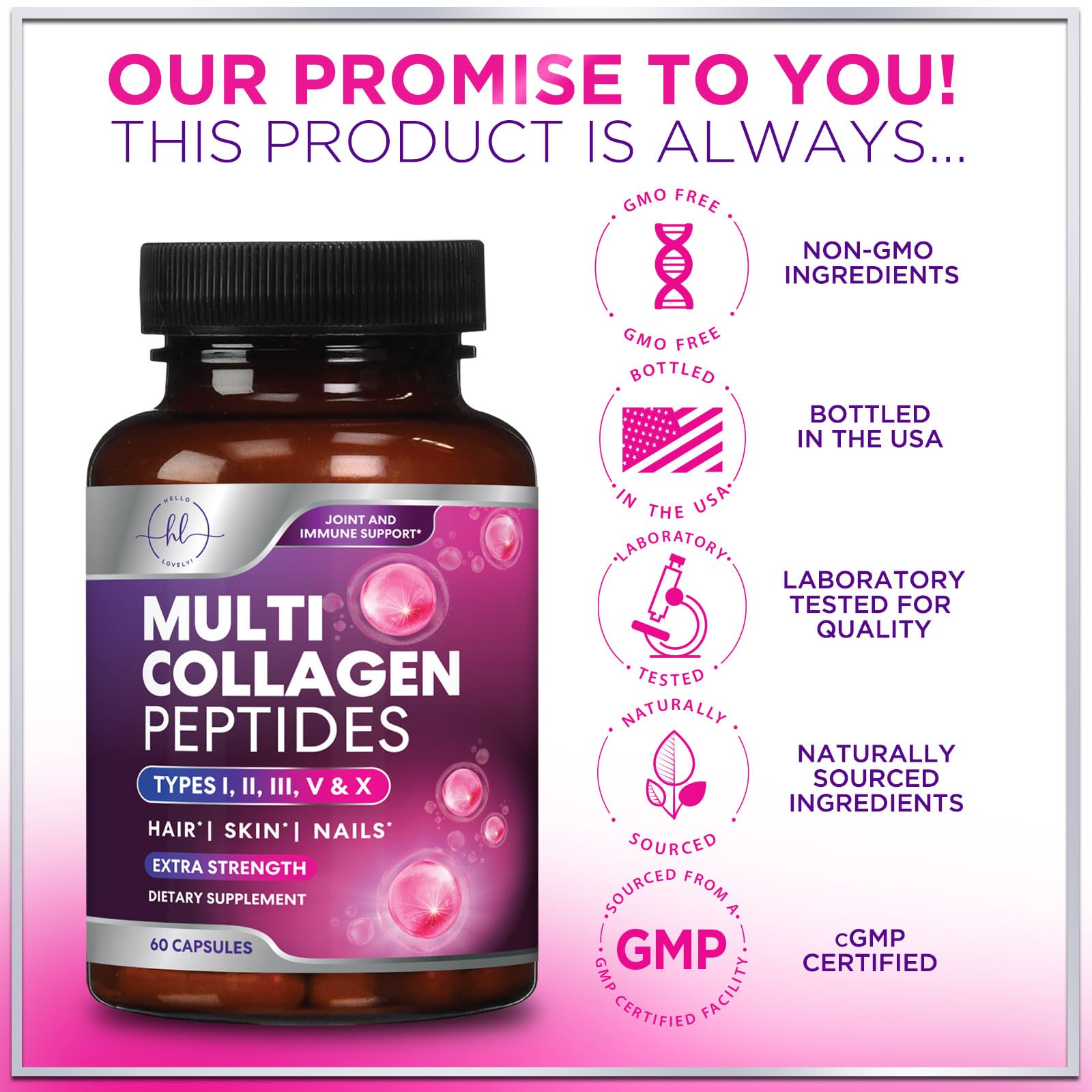 Multi Collagen Supplement 2400 mg - Types I, II, III, V & X Multi Collagen Peptides Pills for Women & Men, Hydrolyzed Collagen Supplements, Hair, Skin, Nail, & Joint Support Supplement, 60 Capsules Hello Lovely!Au supplements