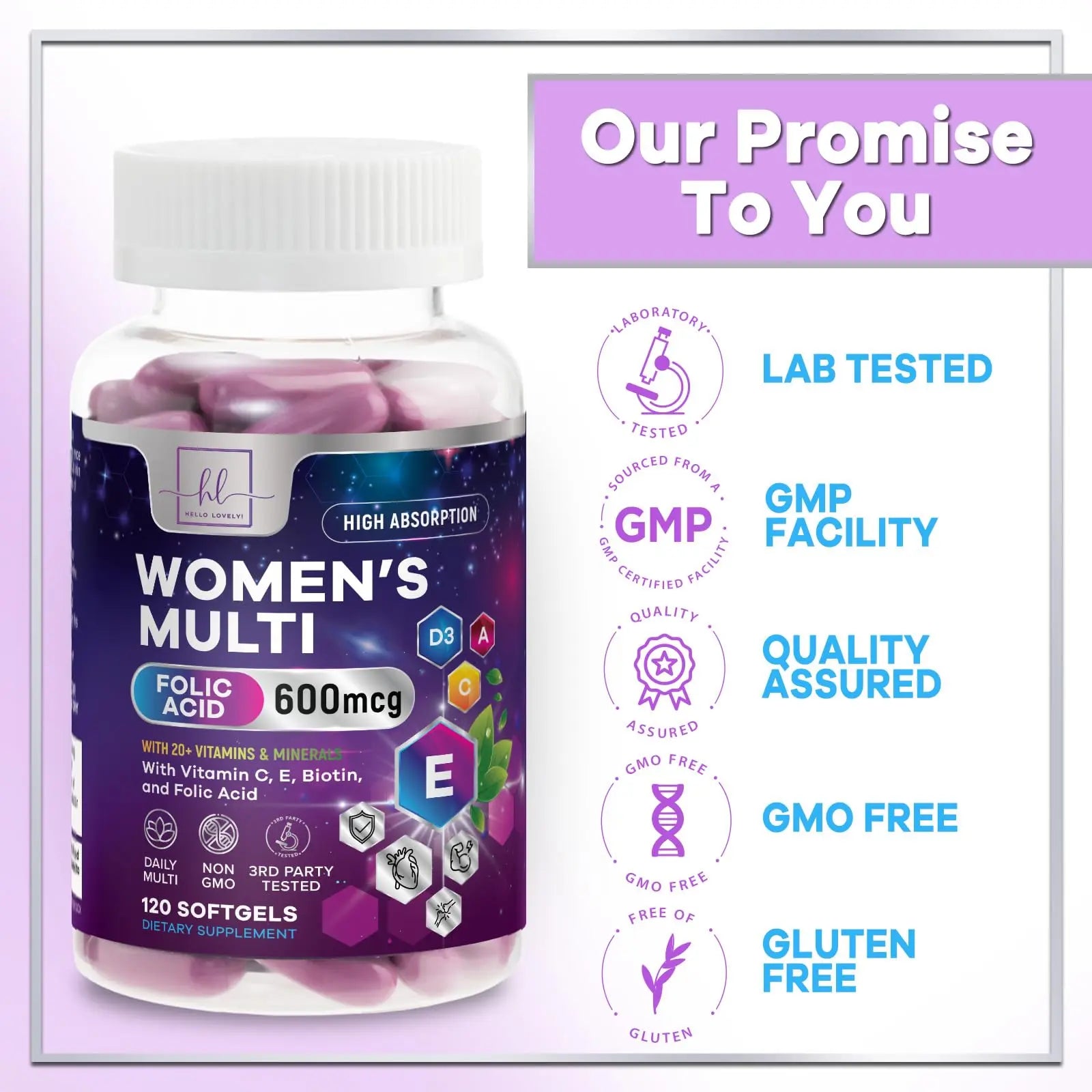 Multivitamin For Women - Complete Daily Woman's Multivitamins with Biotin, Calcium, Folic Acid, Iron, Zinc, Vitamin A, C, D, E & B Vitamins Hello Lovely!Au supplements