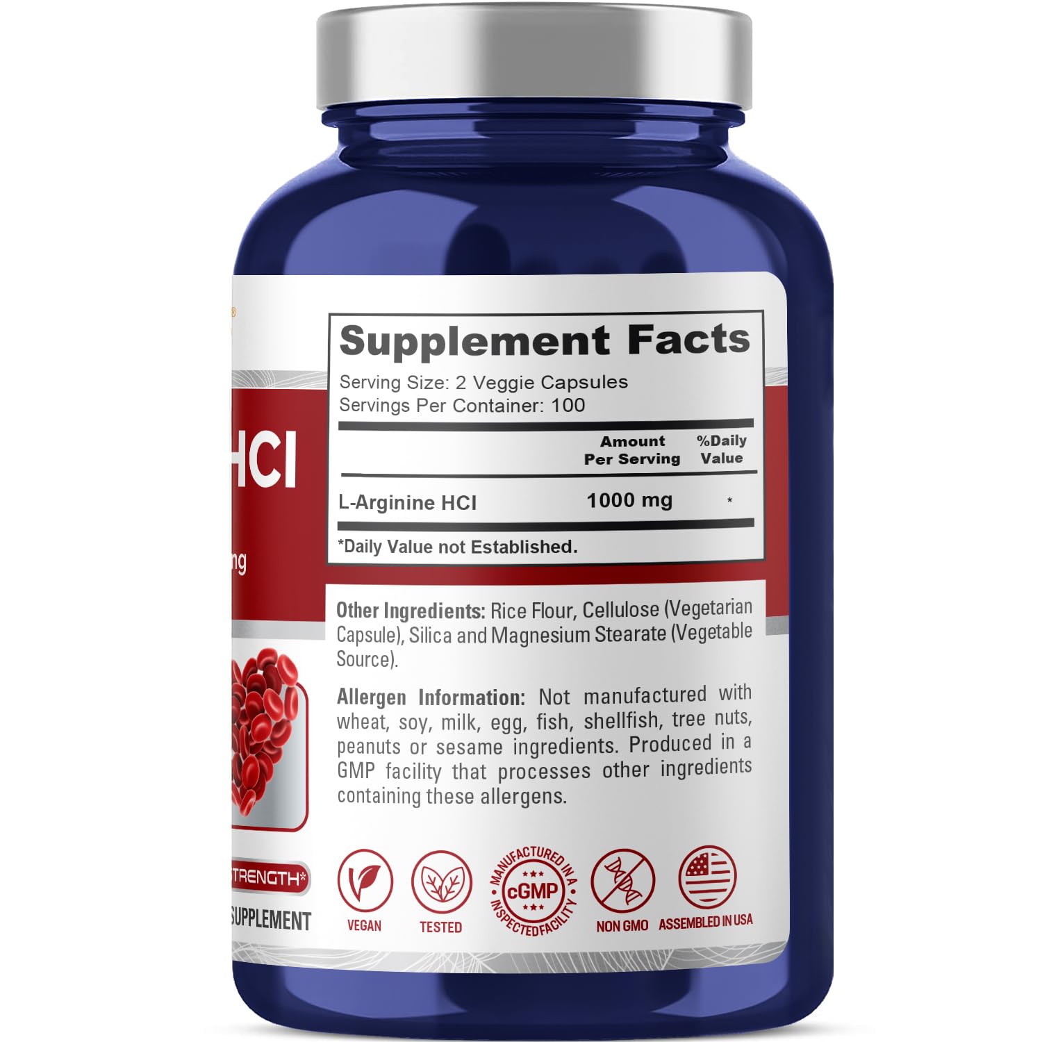 NusaPure L-Arginine 1000 mg 200 Veggie Capsules (Non-GMO, Vegetarian, Vegan) NusaPureAu supplements
