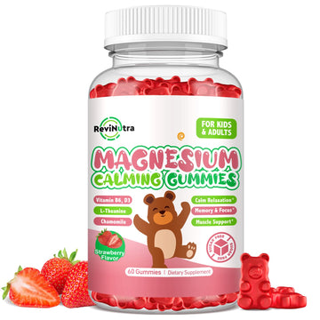 Magnesium Gummies for Kids - Magnesium Glycinate Gummies Supplement with L-Theanine, Vitamin B6, D3 for Kids & Adults Sleep, Calm, Relaxation, Brain, Bones, Sugar Free Strawberry 60ct ReviNutraAu supplements