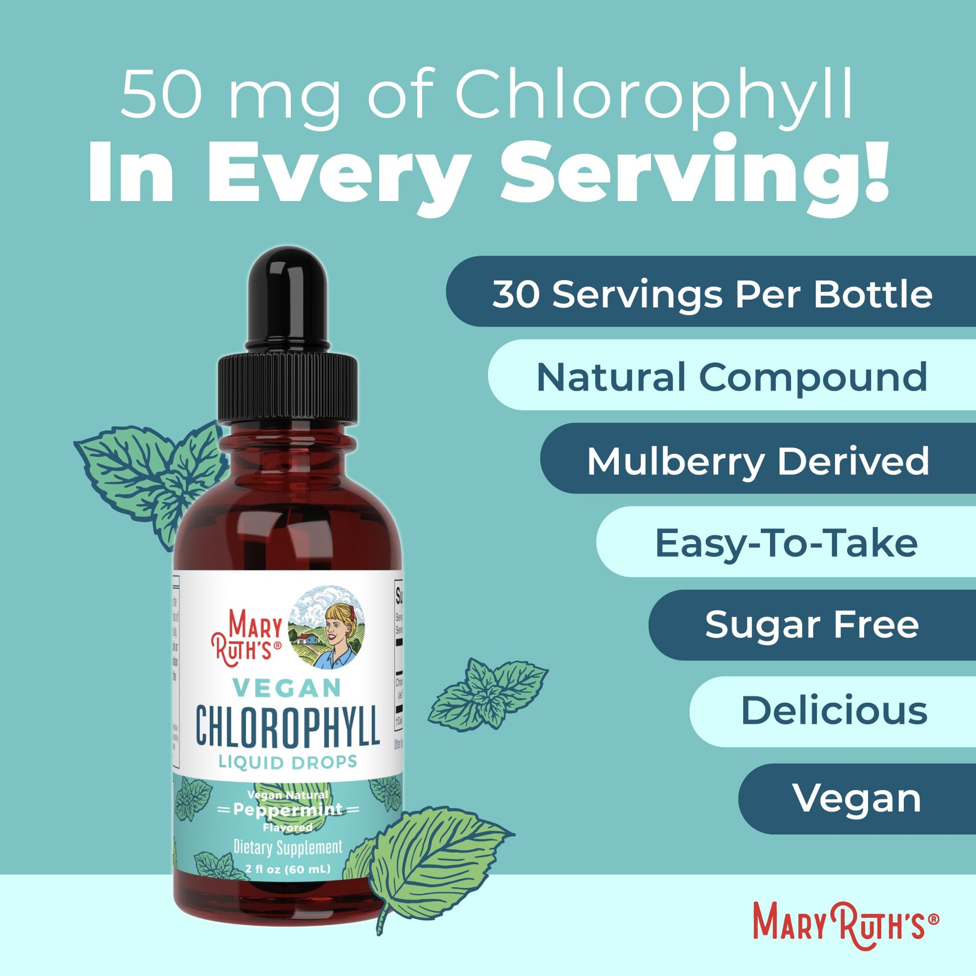 MaryRuth's Chlorophyll Liquid Drops | Clean Label Project Certified® | Vegan | Non-Diluted Liquid Chlorophyll| Mulberry Derived Supplement for Ages 14+ | Non-GMO | Delicious Minty Flavor | 2 Fl Oz MARYRUTH'SUS supplements