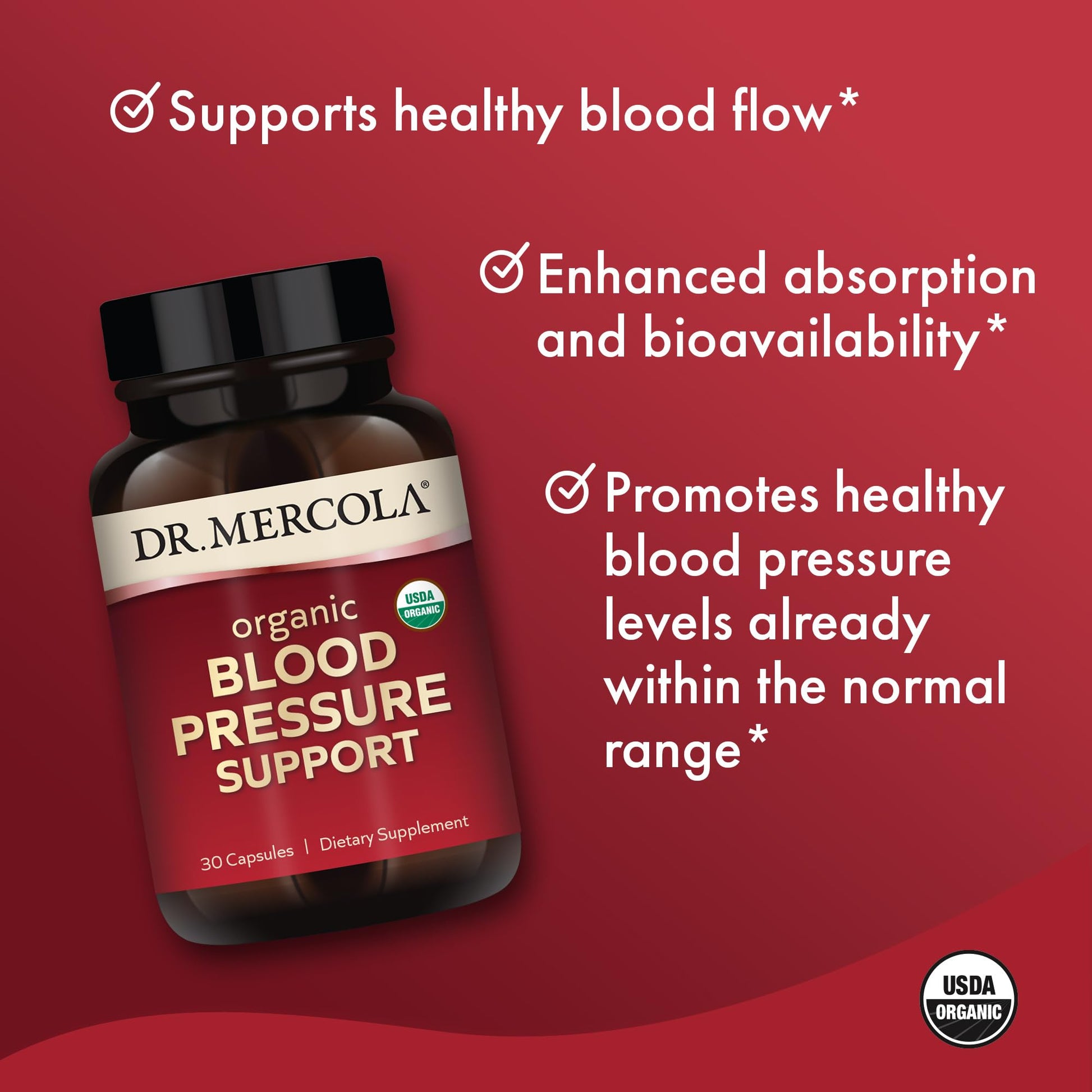 Dr. Mercola Organic Blood Pressure Support - Supports Healthy Circulation - High-Potency Grape Seed Extract - Non-GMO & Soy-Free - 30 Capsules (30 Servings) Dr. MercolaAu supplements