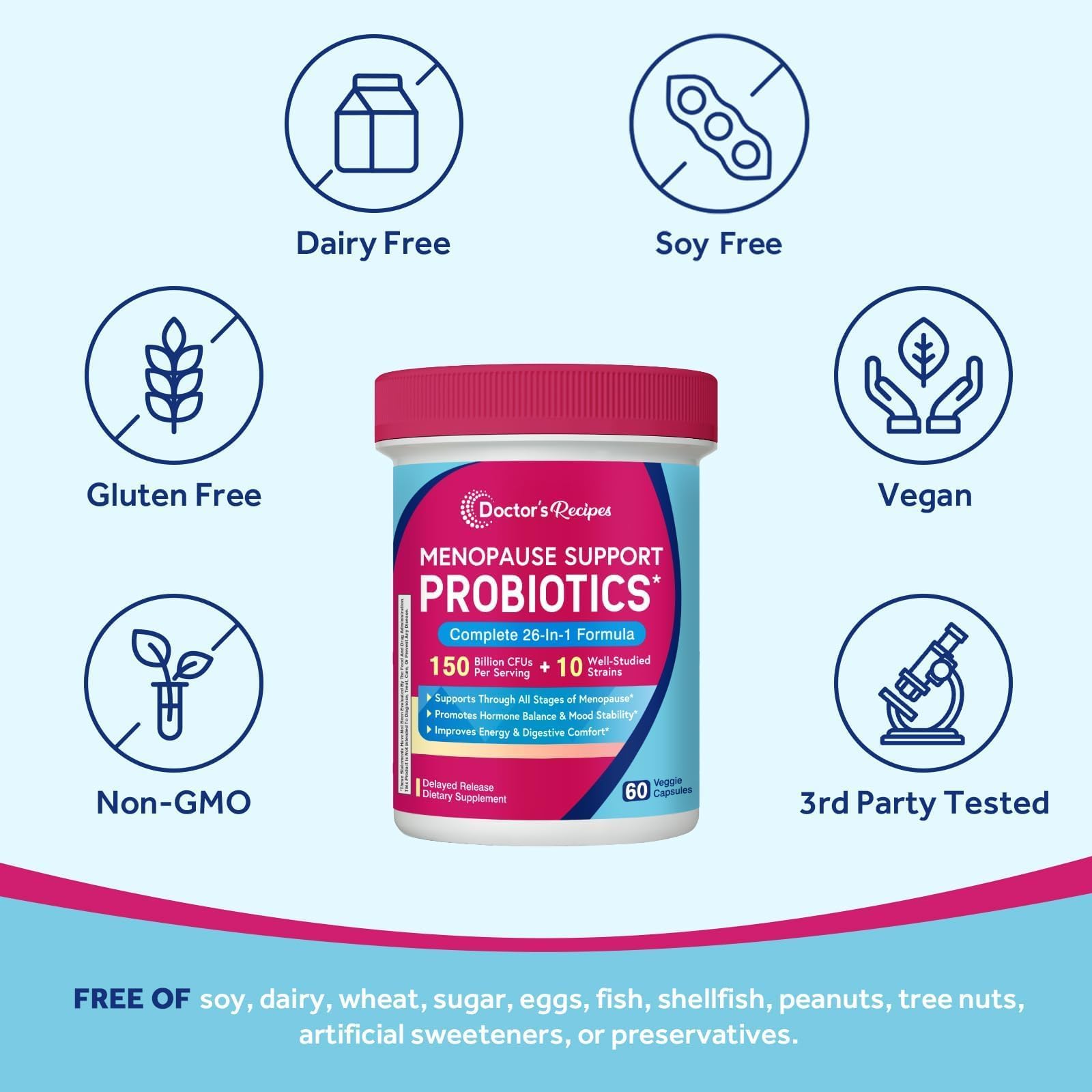 Doctor's Recipes Menopause Probiotic Supplements for Women, Black Cohosh for Menopause Hot Flashes, Probiotics with Ashwagandha, Dong Quai, Supports Energy, 60 Capsules Doctor's RecipesAu supplements