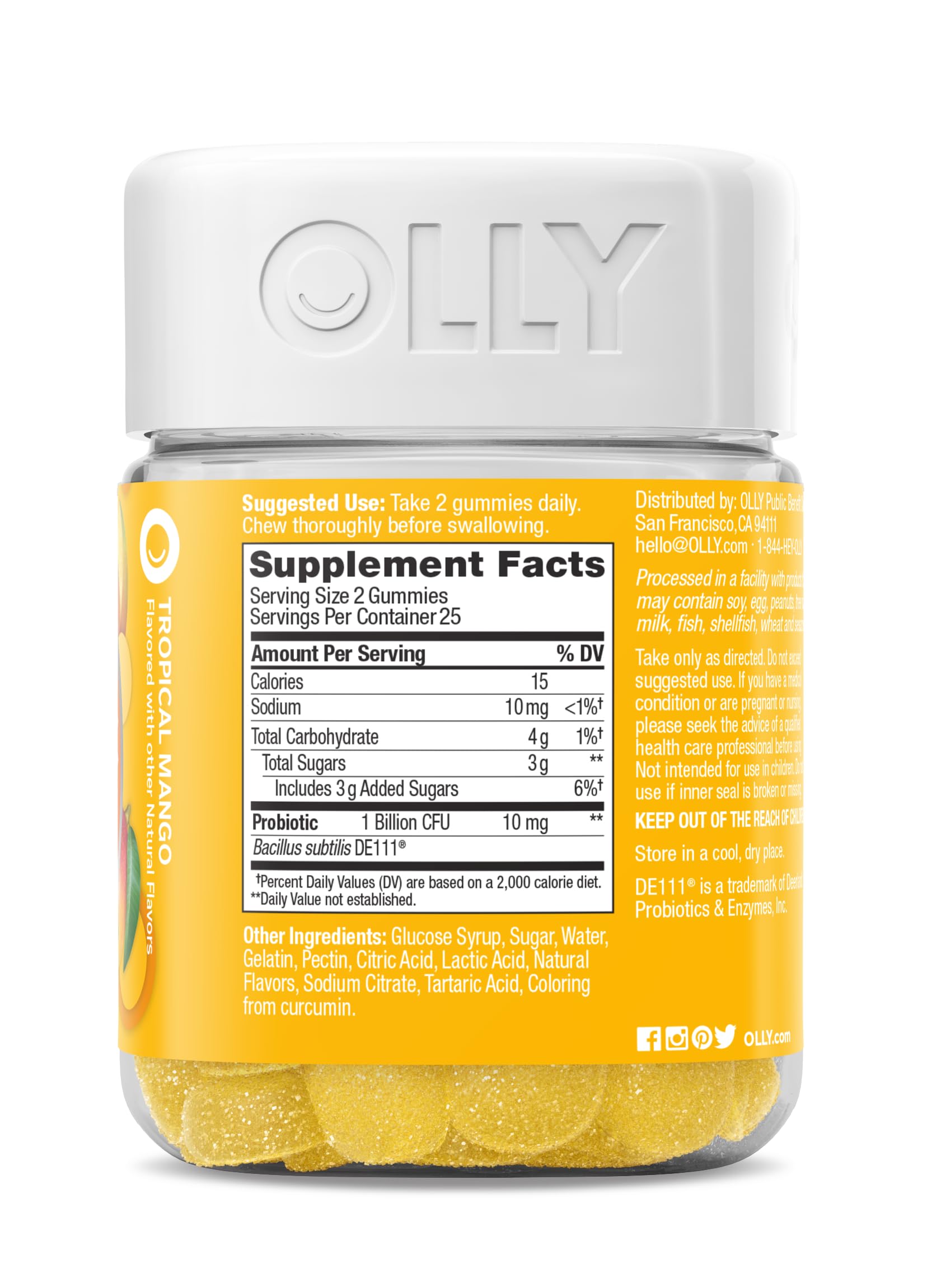 OLLY Probiotic Gummy, Immune and Digestive Support, 1 Billion CFUs, Chewable Probiotic Supplement, Mango, 25 Day Supply - 50 Count OLLYAu supplements