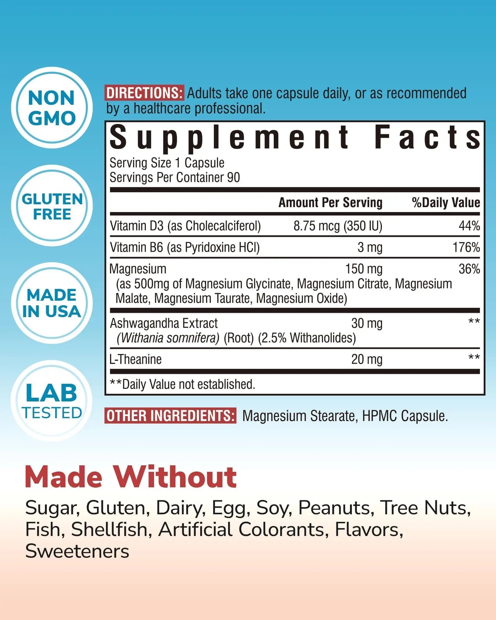 Vitalibre Magnesium Complex with Ashwagandha & L-Theanine - Stress Relief, Bone & Relaxation Support - w/Vitamin D3, B6 - Glycinate, Citrate, Malate, Taurate - 90 Vegan Capsules, Non-GMO, Gluten Free Vitalibrenz supplements