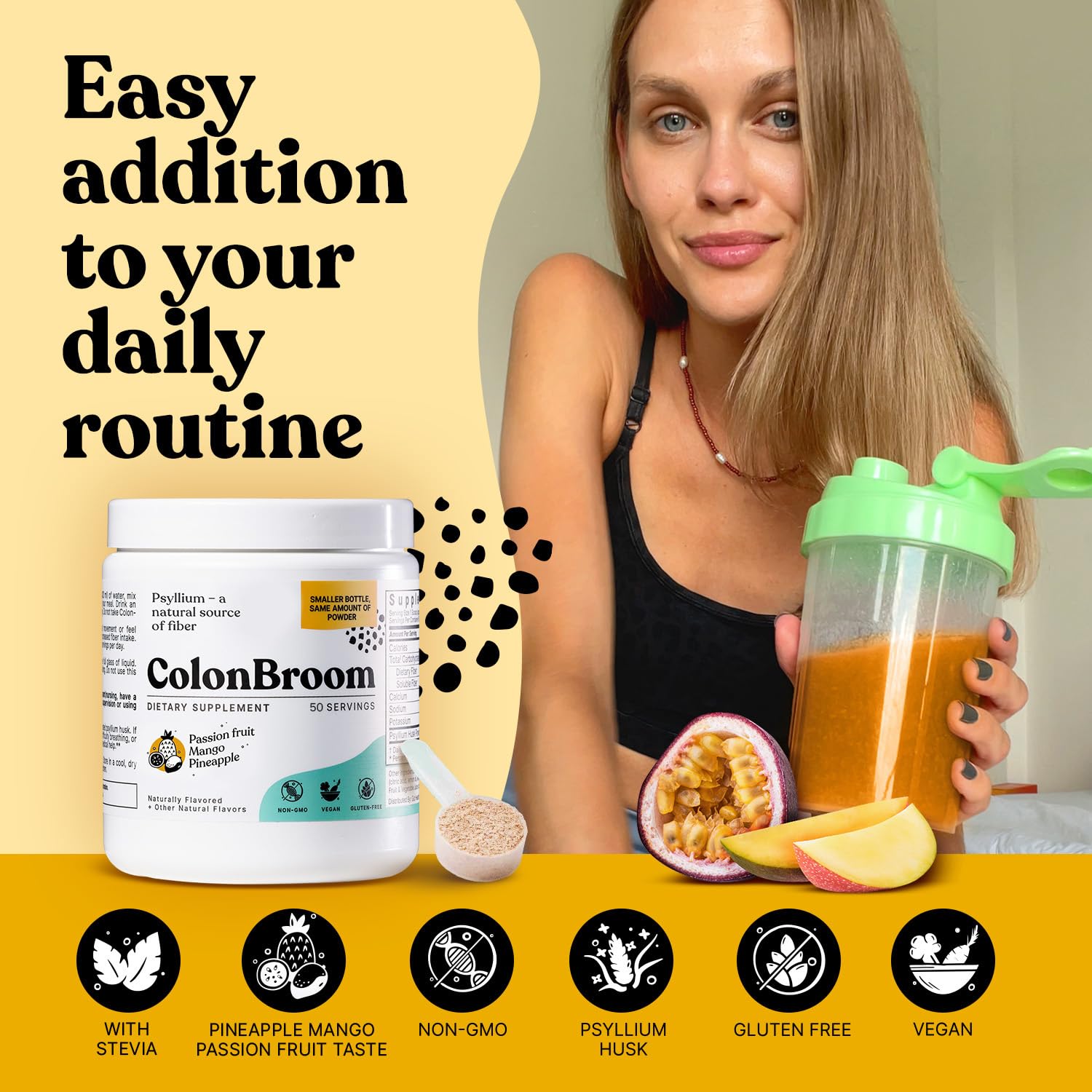 ColonBroom Psyllium Husk Powder with Stevia (Tropical Fruits) - Colon Cleanse for Bloating Relief & Gut Health - Colon Broom Fiber Powder Drink - Vegan Fiber Powder Stevia Supplement, 150 Servings ColonBroomAu supplements