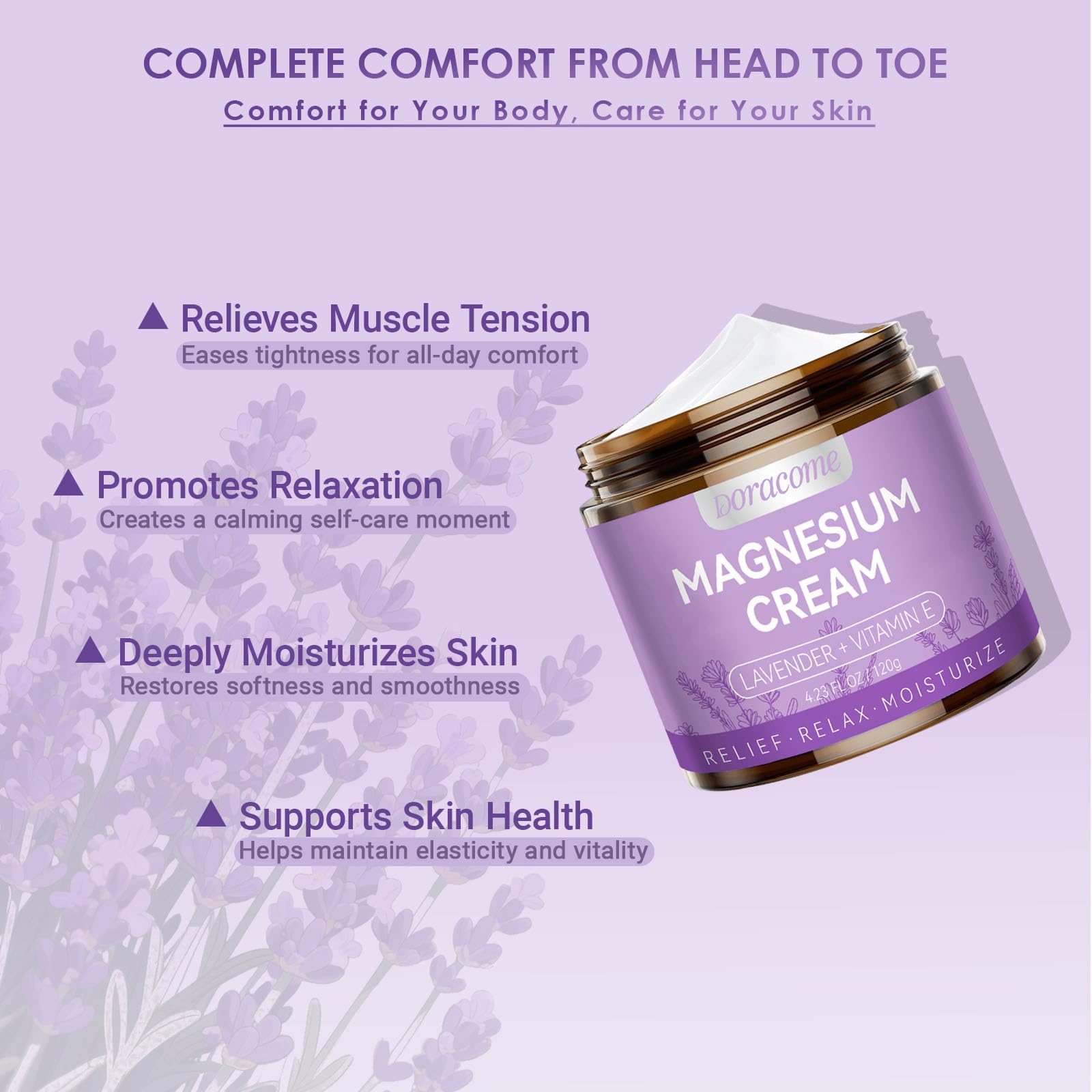 Natural Nighttime Magnesium Cream for Sleep & Pain Relief – Soothing Topical Magnesium Lotion for Leg Cramps & Muscle Relaxation, Apply to Legs or Feet Before Bed – Deep Hydration, 4.23 Fl Oz DoracomeAu supplements