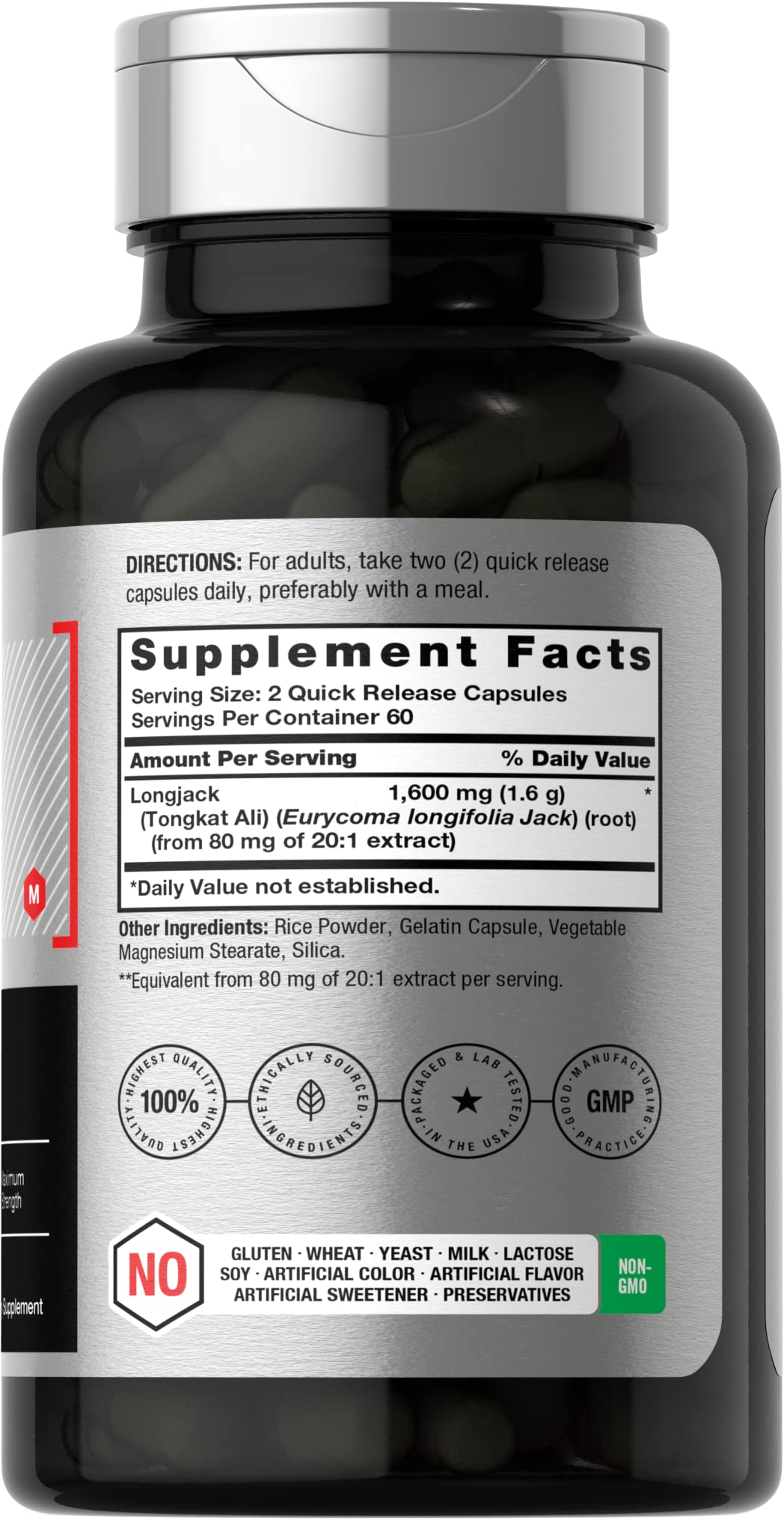 Longjack Tongkat Ali 1600 mg | 120 Capsules | Longifolia Root Extract Powder | Maximum HorbäachAu supplements