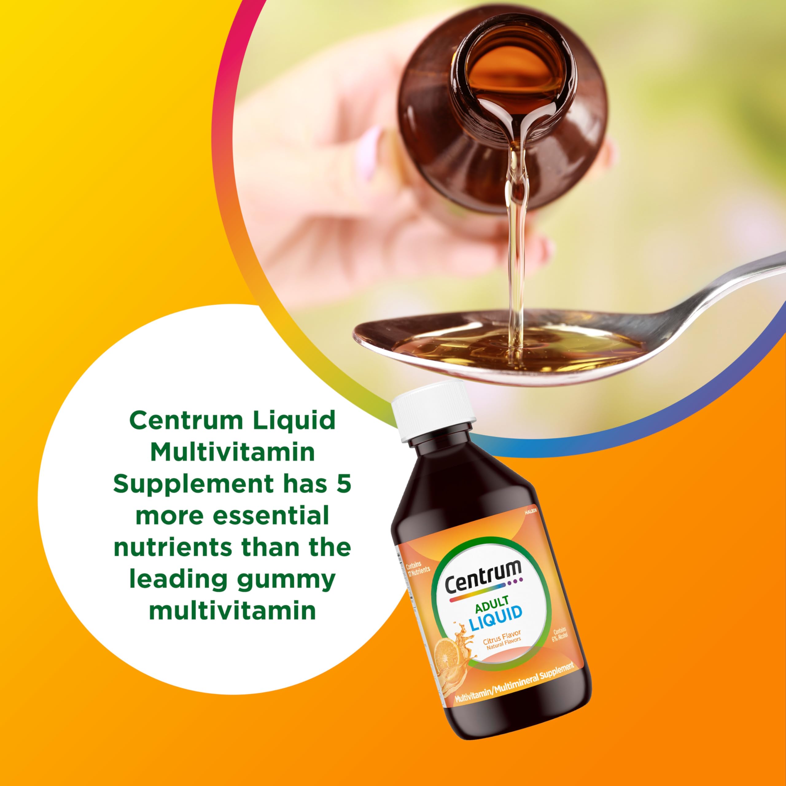 Centrum Liquid Multivitamin for Adults, Multivitamin/Multimineral Supplement with B Vitamins and Antioxidants, Citrus Flavor - 8 Fl Oz