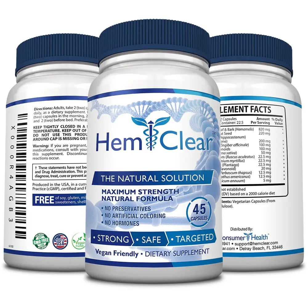 HemClear for Hemorrhoids - Vegan, 100% Natural Formula for Hemorrhoid Relief & Vascular Health - Maximum Strength 1 Bottle HemclearAu supplements