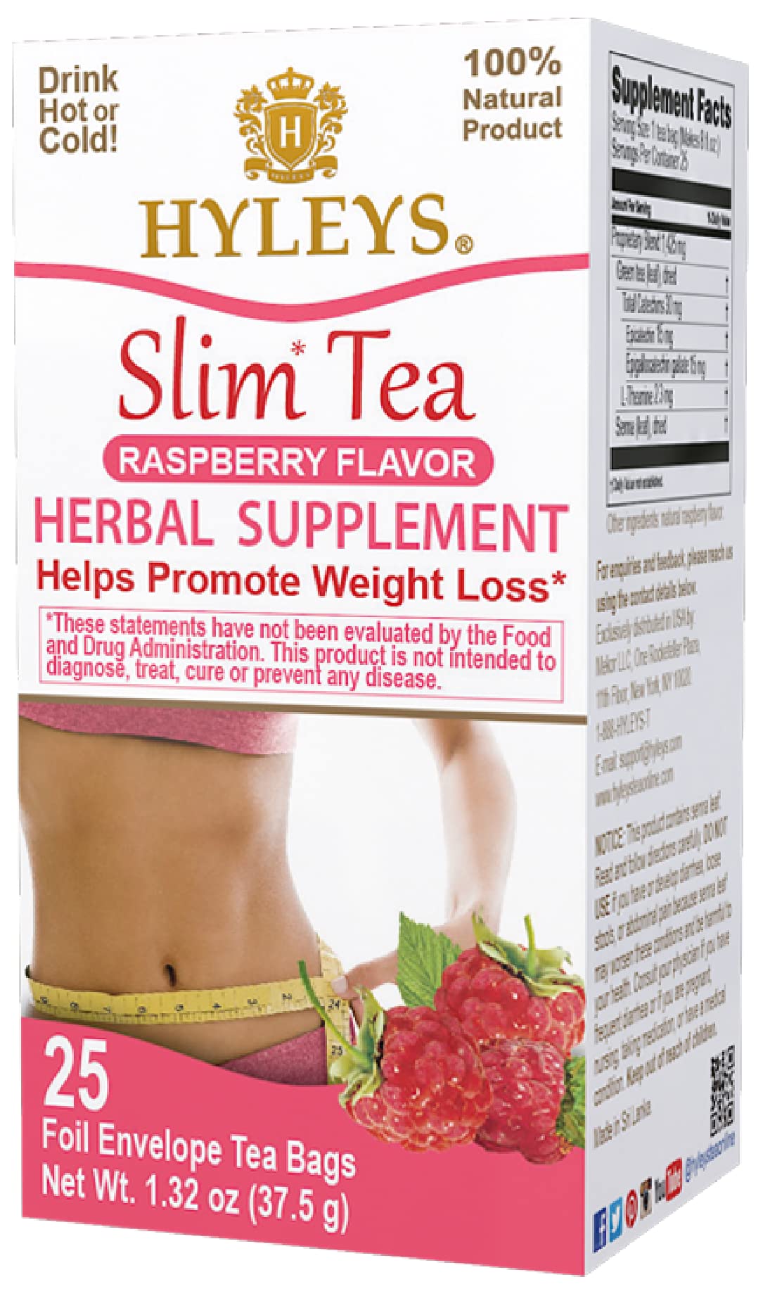 Hyleys Slim Tea Raspberry Flavor - Weight Loss Herbal Supplement Cleanse and Detox HYLEYSUS supplements