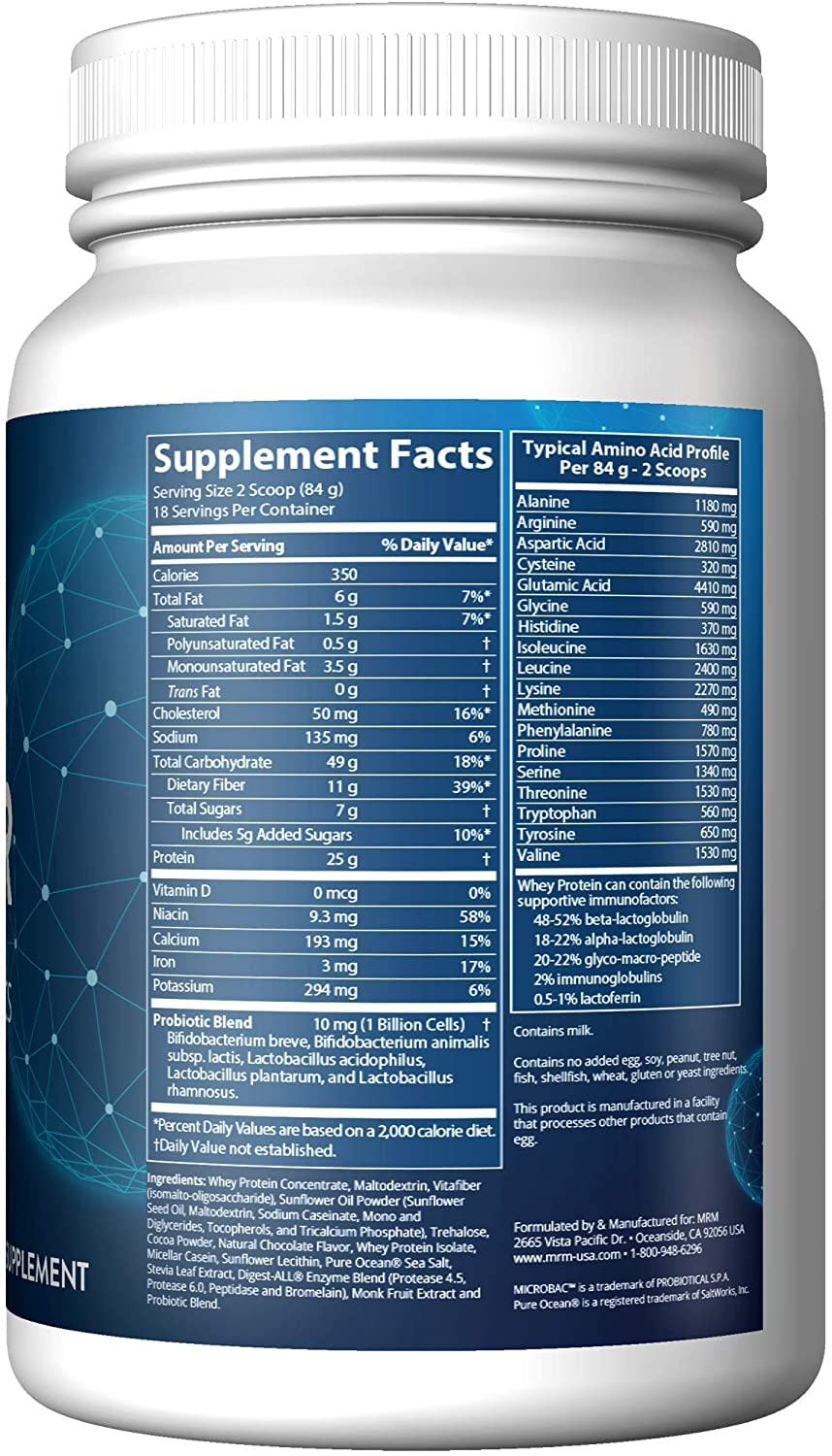 MRM Nutrition Gainer Protein with Probiotics & Postbiotics - Chocolate Flavored for Men & Women, 25g Protein, Whey Protein Concentrate & Isolate, Micellar Casein, & Digestive Enzymes - 18 Servings MRMAu supplements