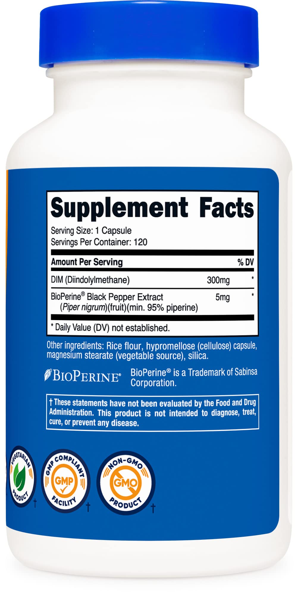Nutricost DIM (Diindolylmethane) Plus BioPerine 300mg, 120 Vegetarian Capsules NutricostUS supplements