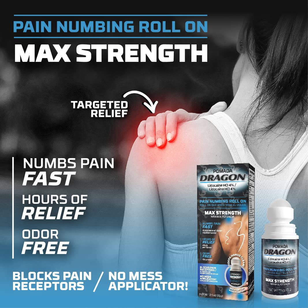 Dragon - POMADA, Maximum Strength- Pain Numbing & Long Lasting Pain Relief No Mess Applicator with Lidocaine Roll On, 2.5 oz, Pack of 3 Dragon TabsAu supplements