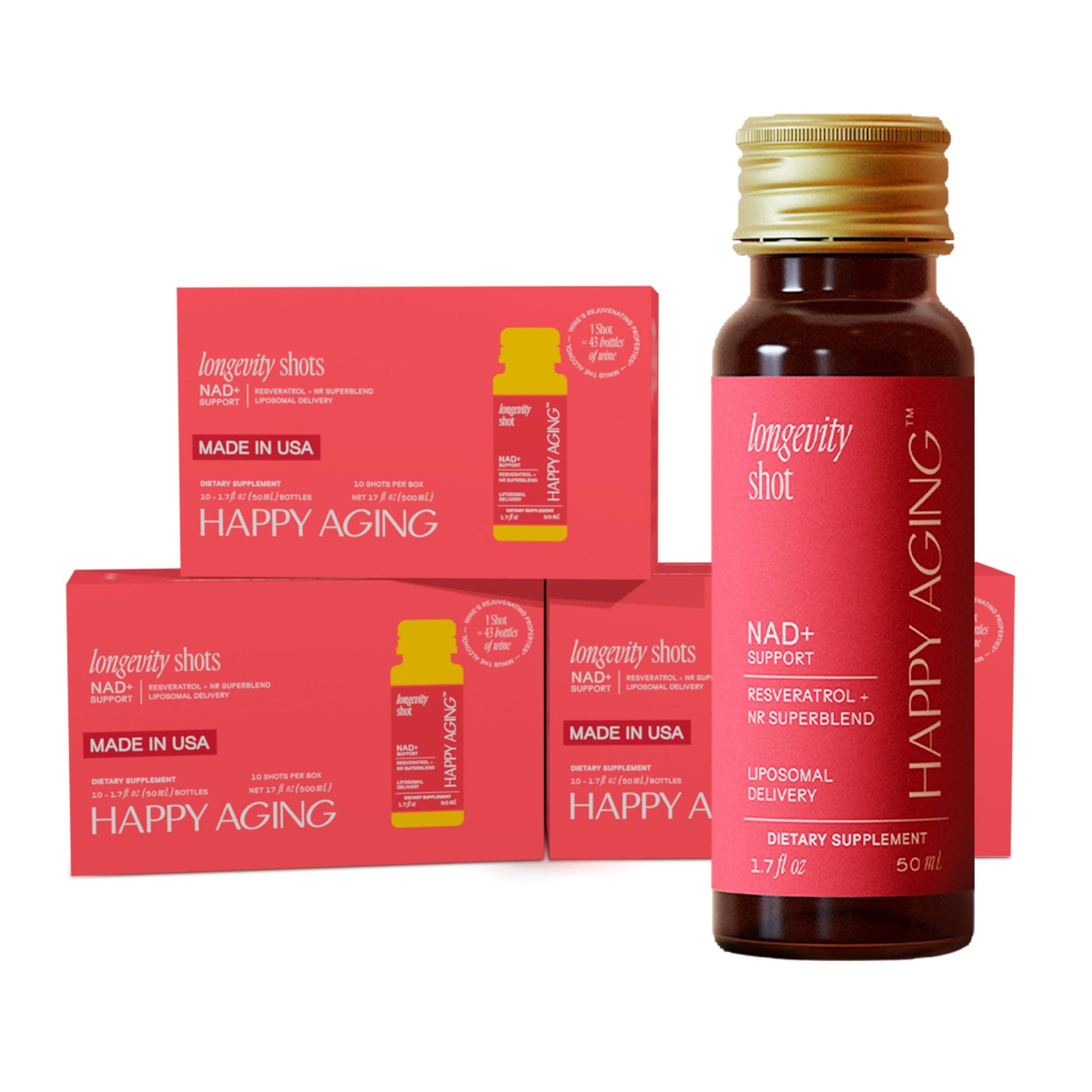 Happy Aging Liquid NAD+ Resveratrol Supplement, NMN Alternative, Liposomal Nicotinamide Riboside & Antioxidants for Energy Support, Brain Health, Firm Skin, Twice Weekly Use, 30 Shots Happy AgingAu supplements