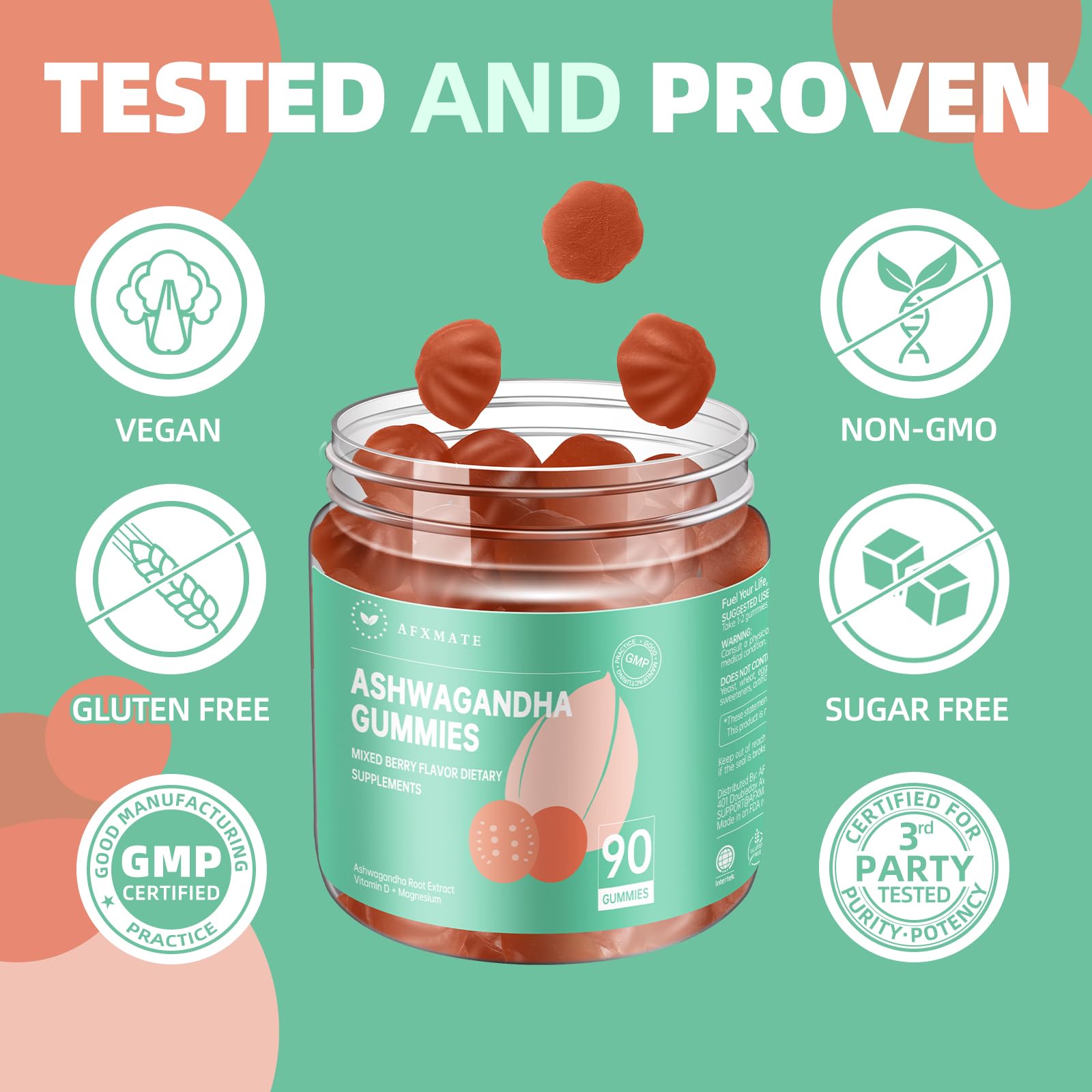 AFXMATE Ashwagandha Gummies for Women Sugar Free, Men's Ashwagandha Supplement Gummy with Vitamin D Magnesium Vegan (90 Counts) AFXMATEAu supplements
