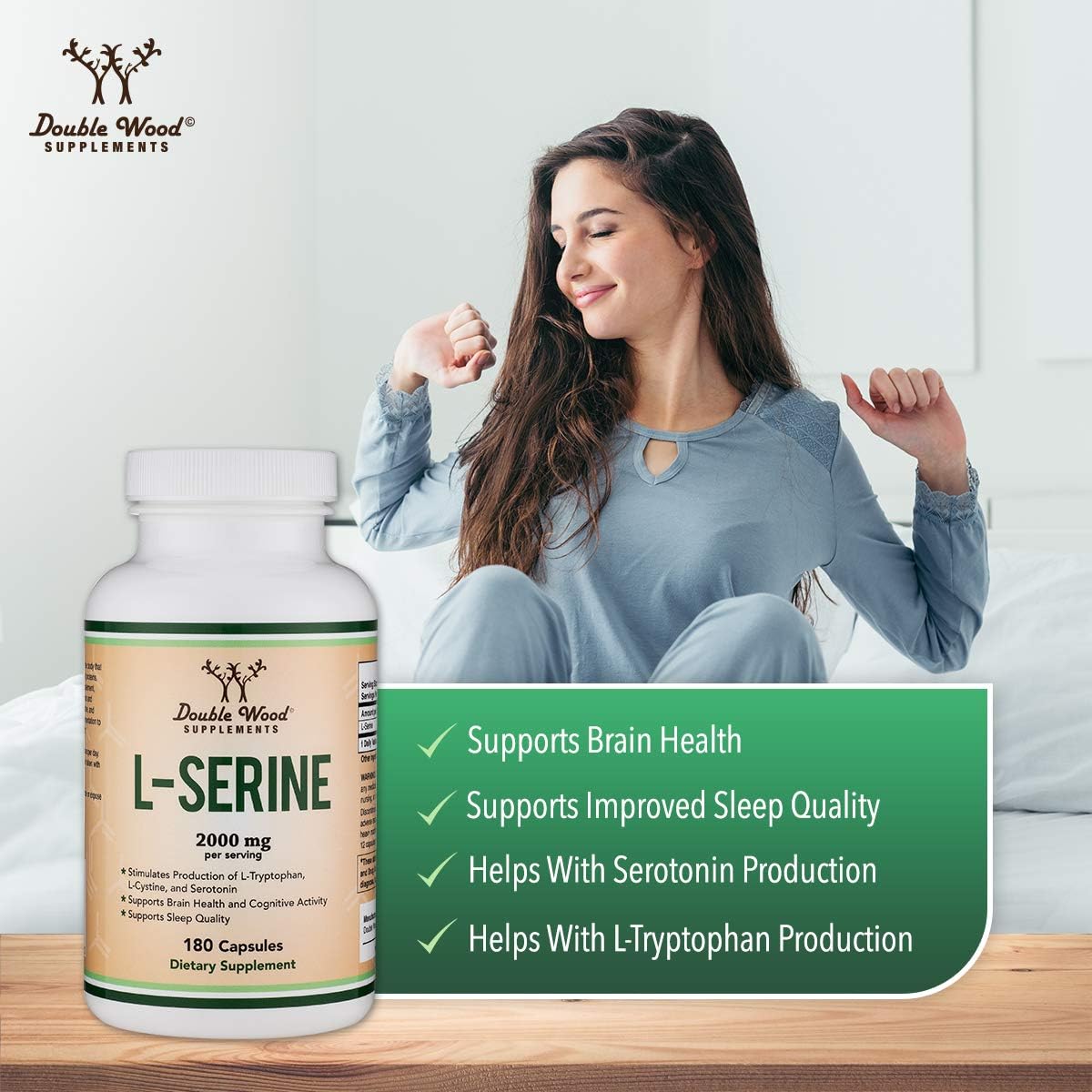 L-Serine Capsules (Third Party Tested) - 2,000mg Servings Used in Clinical Study, 180 Count, 500mg per Capsule (L Serine Amino Acid for Serotonin Production and Brain Support) by Double Wood Double Wood SupplementsAu supplements