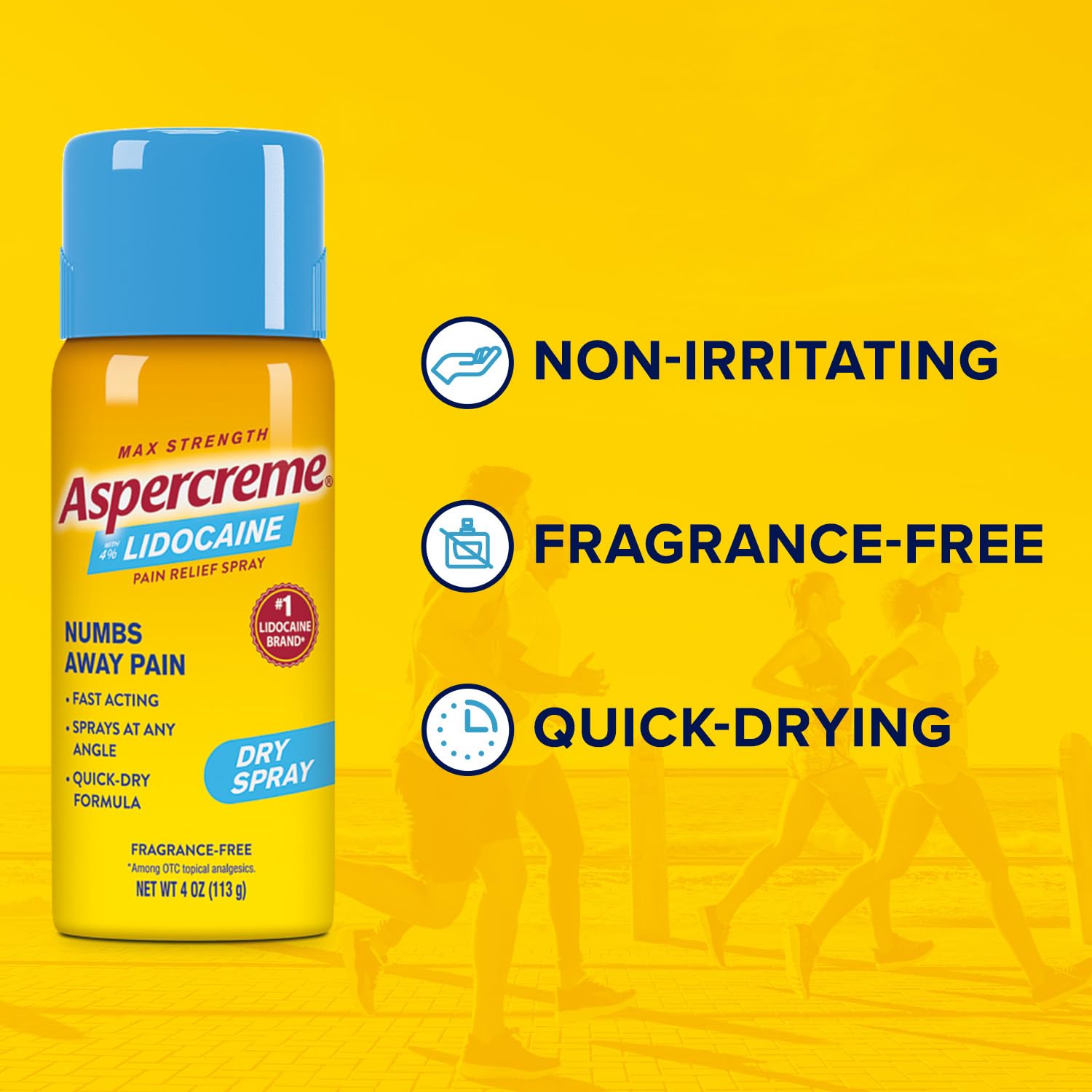 Aspercreme Lidocaine Dry Spray Soothes Aggravated Nerves, Numbing Topical Pain Relief Spray with Max-Strength 4% Lidocaine Sprays at Any Angle, 4 Oz. AspercremeAu supplements