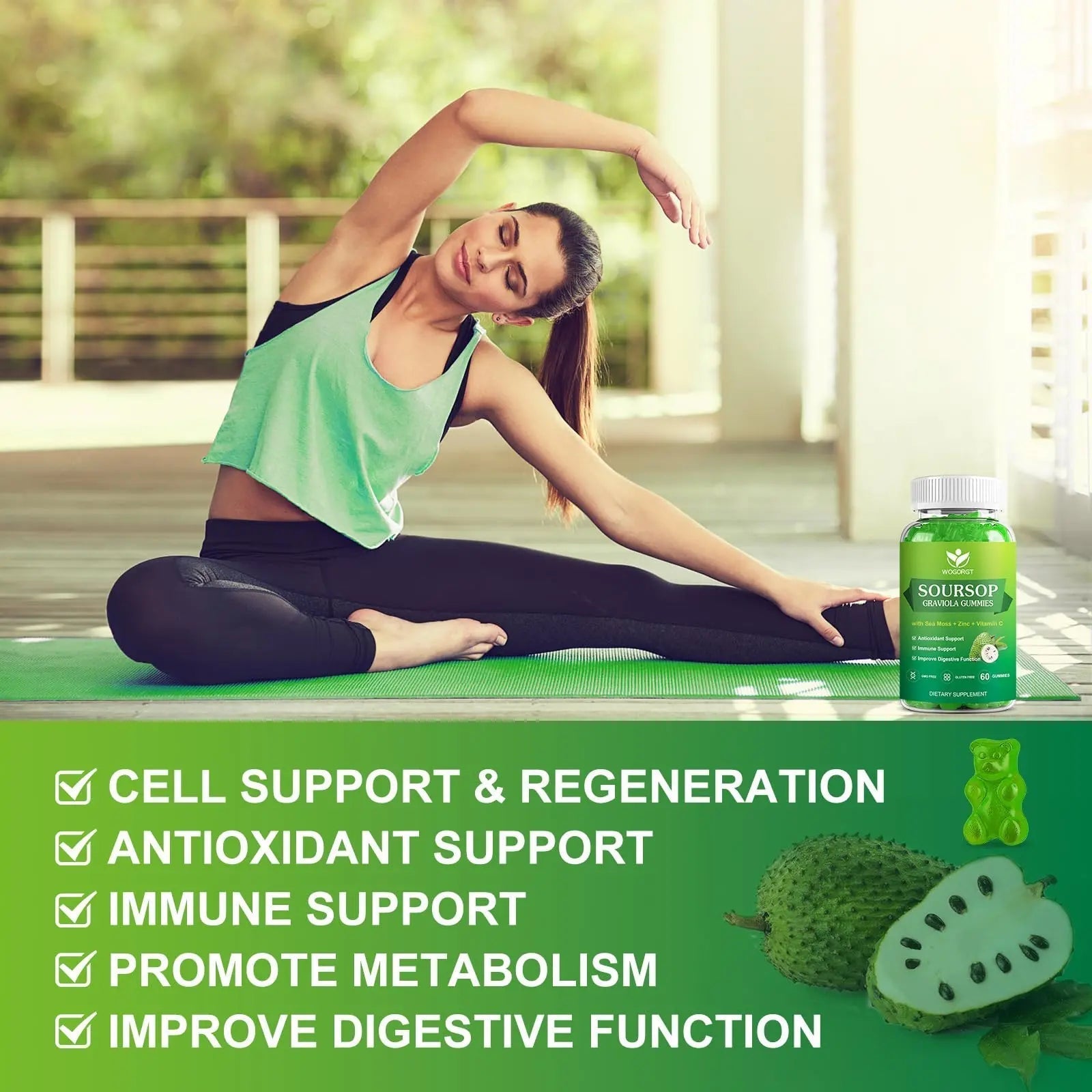 WOGORGT Soursop Graviola Gummies - Soursop Multivitamin Gummies with 200mg Sea Moss Extract for Antioxidant WOGORGTAu supplements