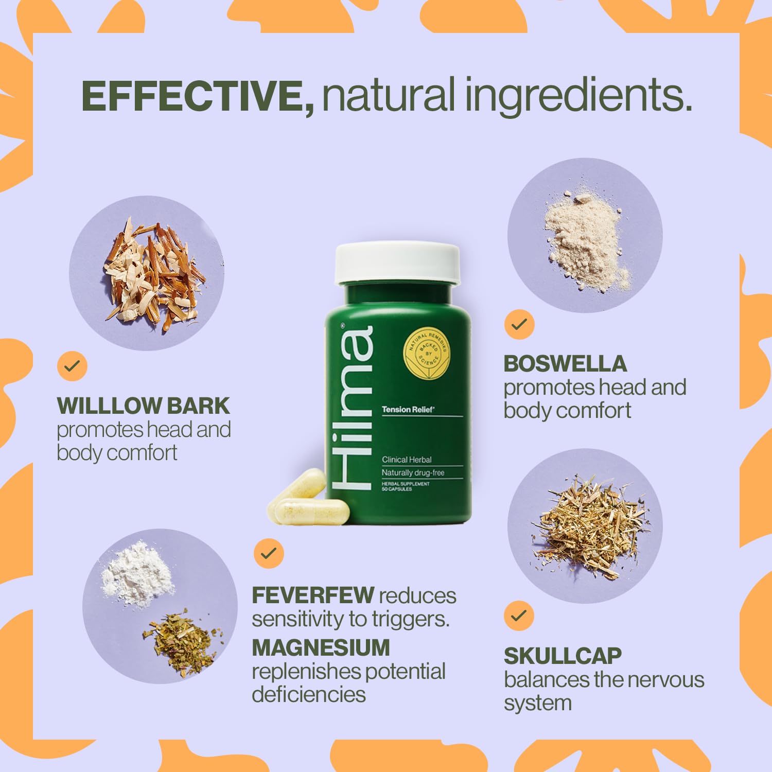 Hilma Natural Tension Headache Relief, Supplements with Magnesium, Boswellia and Feverfew, 50 Vegan Capsules HilmaAu supplements