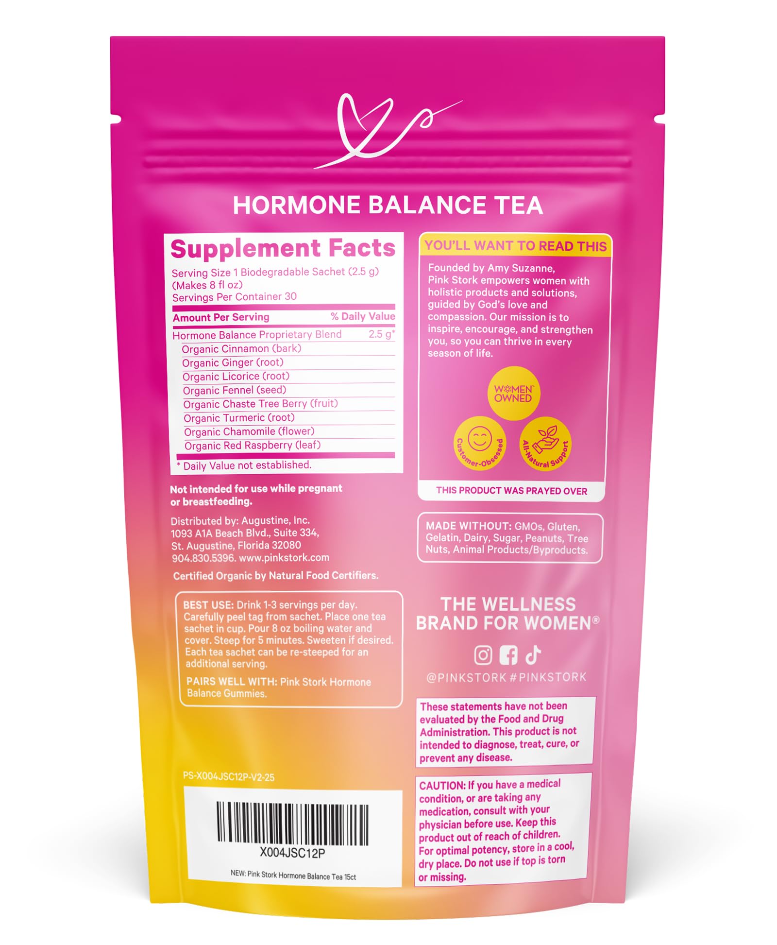 Pink Stork Hormone Balance Tea for Women – Red Raspberry Leaf & Chasteberry (Vitex) – Organic Herbal Tea for PMS, Menstrual Cycle & Perimenopause Support – Caffeine-Free Cinnamon Blend – 30 Cups Pink StorkAu supplements