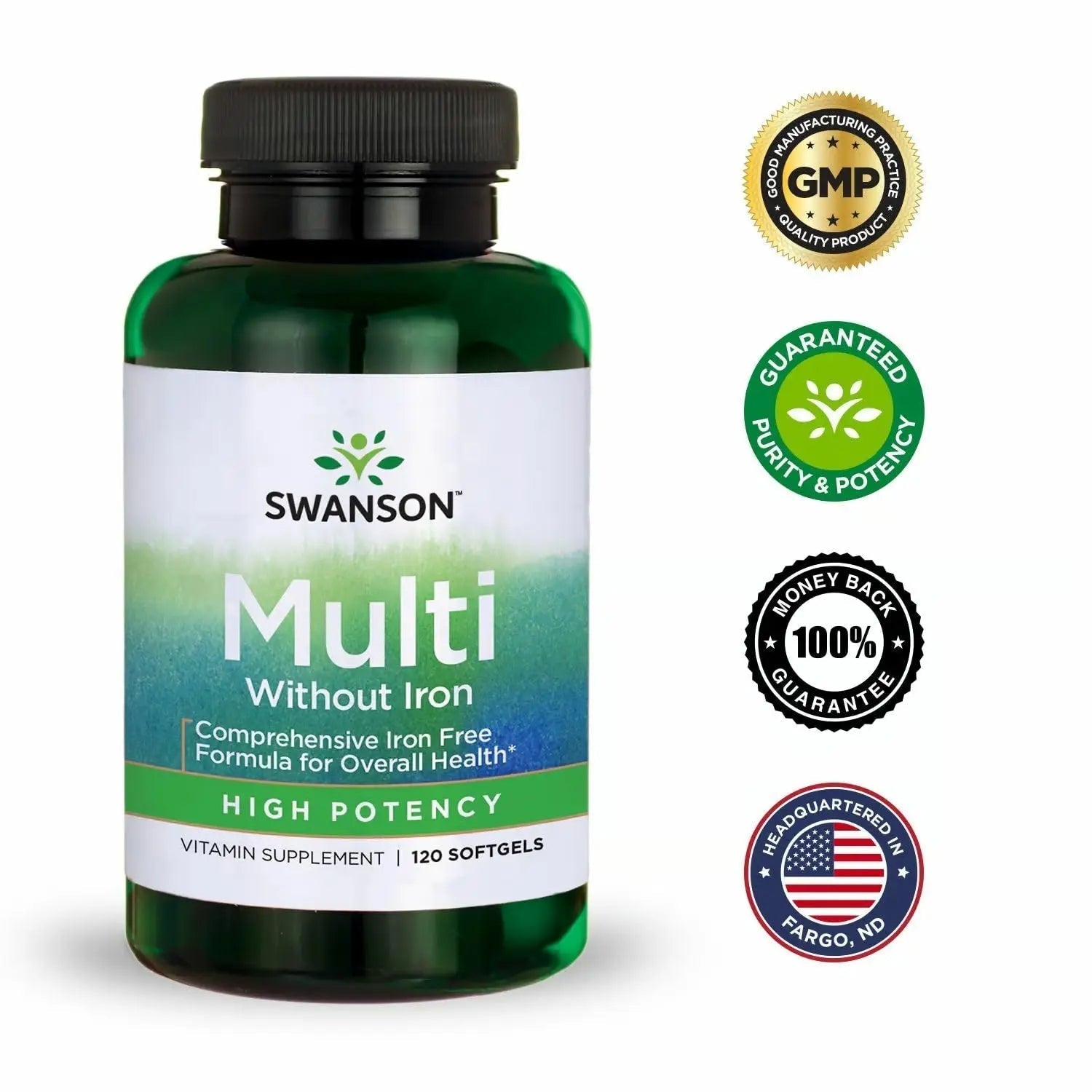 Swanson Multi Without Iron Multivitamin Health Supplement Iron-Free Formula 120 Softgels Sgels (2 Pack) SwansonAu supplements