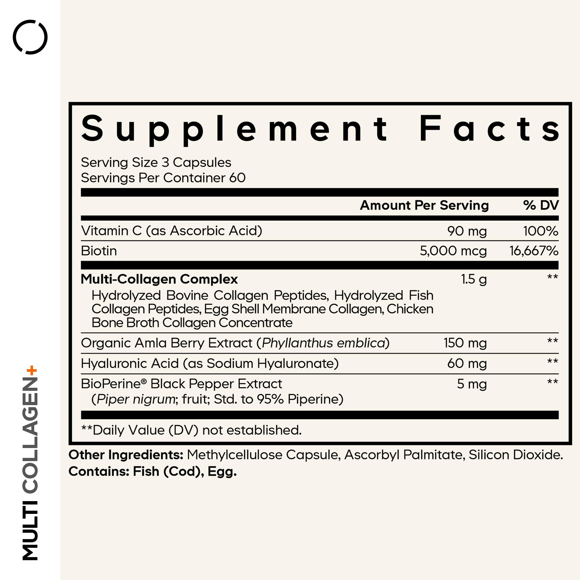Codeage Multi Collagen+ Supplement with Vitamin C, Biotin 5000 mcg, Hyaluronic Acid, Amla Berry, BioPerine - 5 Types of Collagen Grass-Fed, Pasture-Raised - 2-Month Supply - Non-GMO - 180 Capsules CodeageAu supplements
