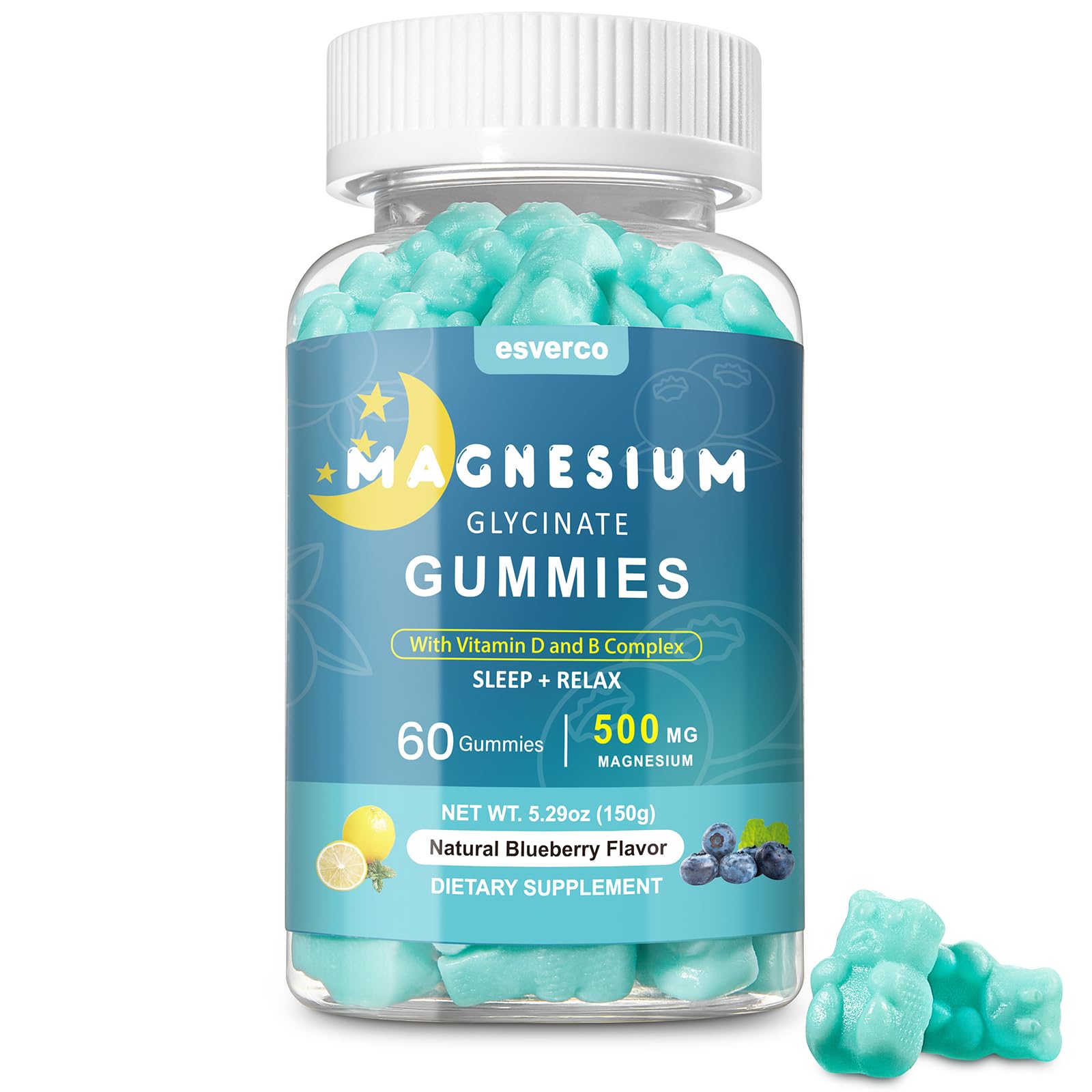 Esverco Magnesium Glycinate Gummies 500mg Sleep for Men & Women Vitamin C, Vegan Promotes Relaxation Muscle, Chewable Magnesium, No Melatonin, Non GMO, Natural Blueberry Flavor, 60 Count esvercoAu supplements