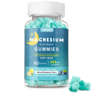 Esverco Magnesium Glycinate Gummies 500mg Sleep for Men & Women Vitamin C, Vegan Promotes Relaxation Muscle, Chewable Magnesium, No Melatonin, Non GMO, Natural Blueberry Flavor, 60 Count esvercoAu supplements