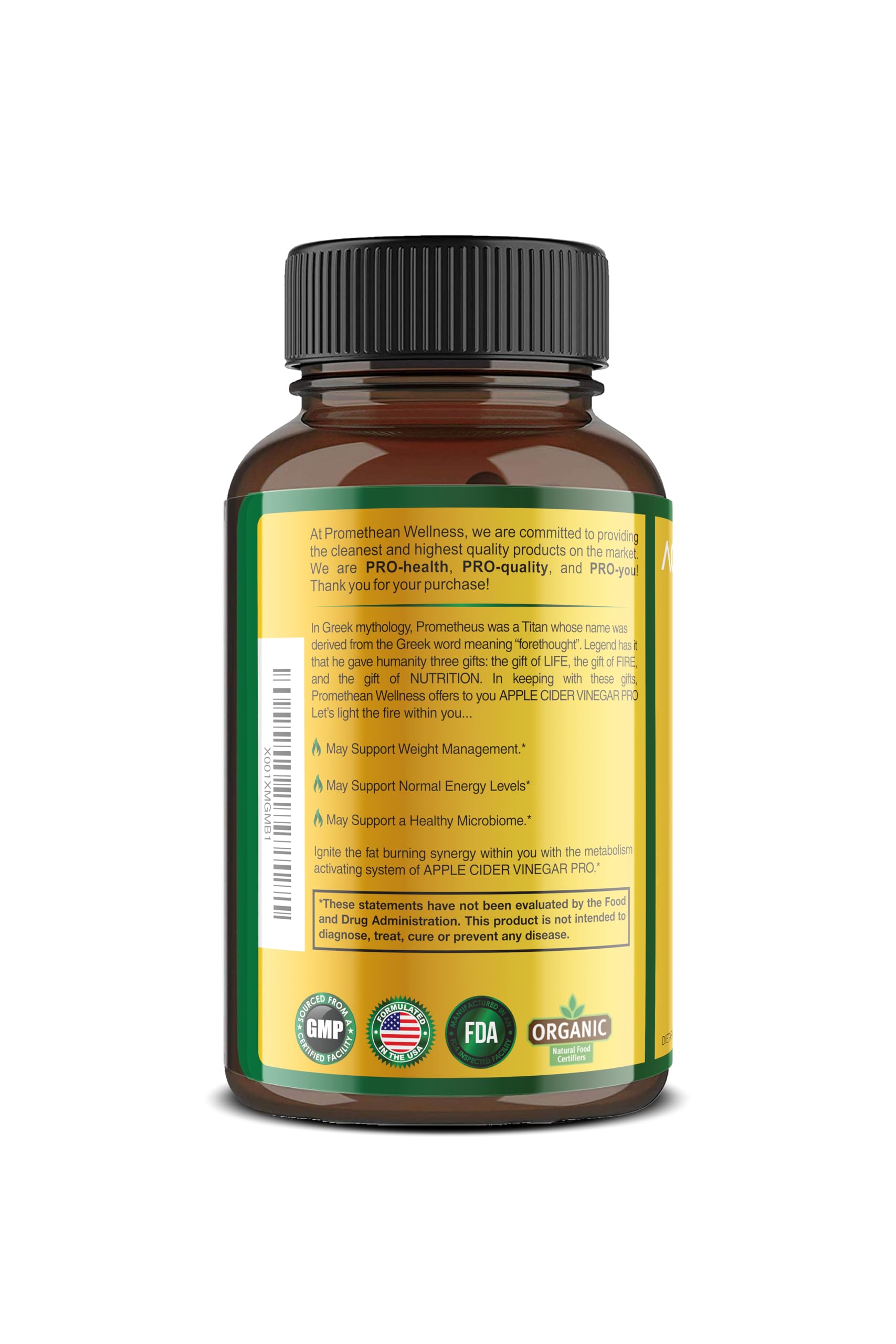 Certified Organic Apple Cider Vinegar Capsules Pro with Mother Acv Pills Detox Promethean WellnessUS supplements