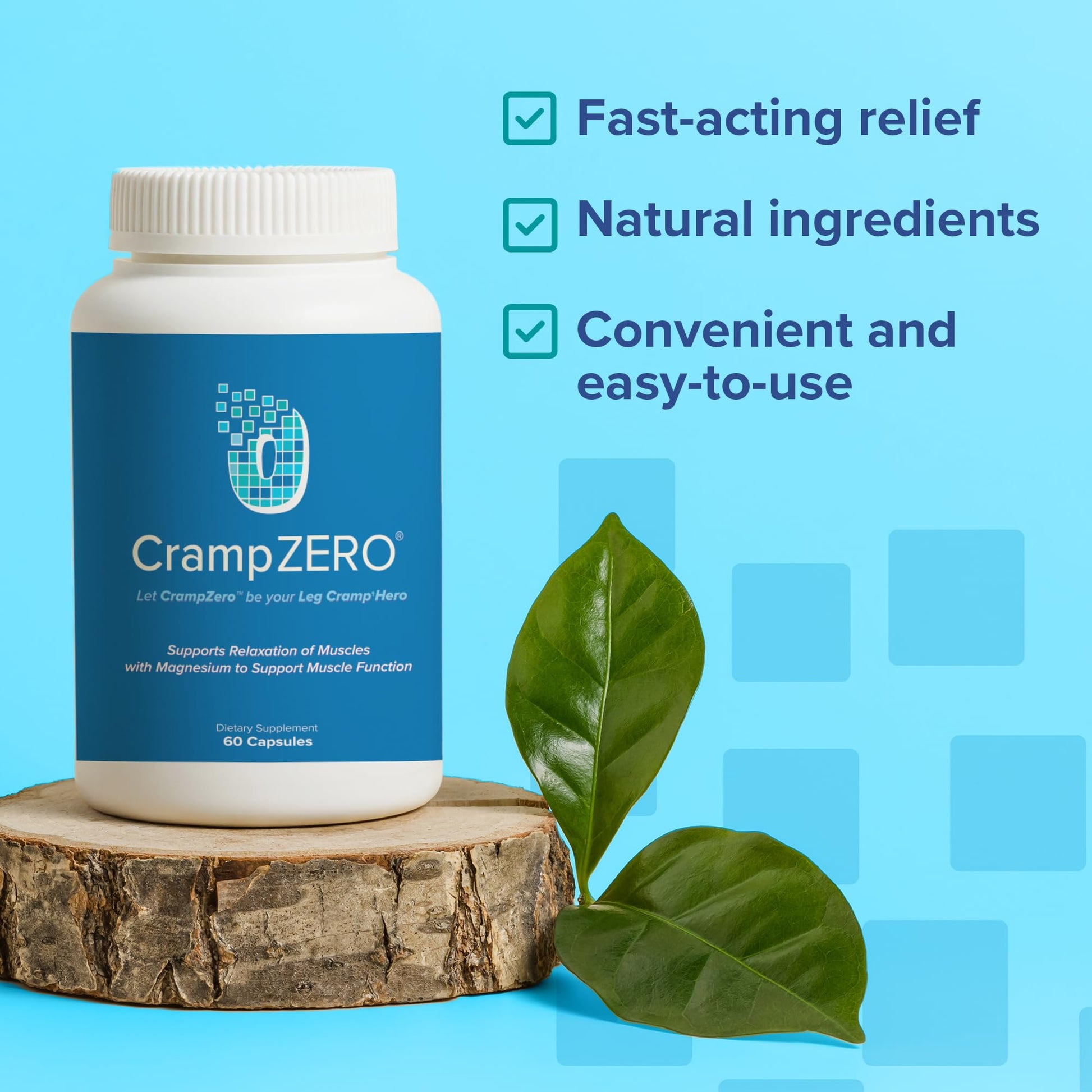 CrampZero Magnesium for Leg Cramps at Night – Potassium Magnesium Supplement with Calcium and Vitamin D3, Supports Muscle Relaxation and Function, Night Leg Cramps Relief, 60 Capsules CrampZeroAu supplements