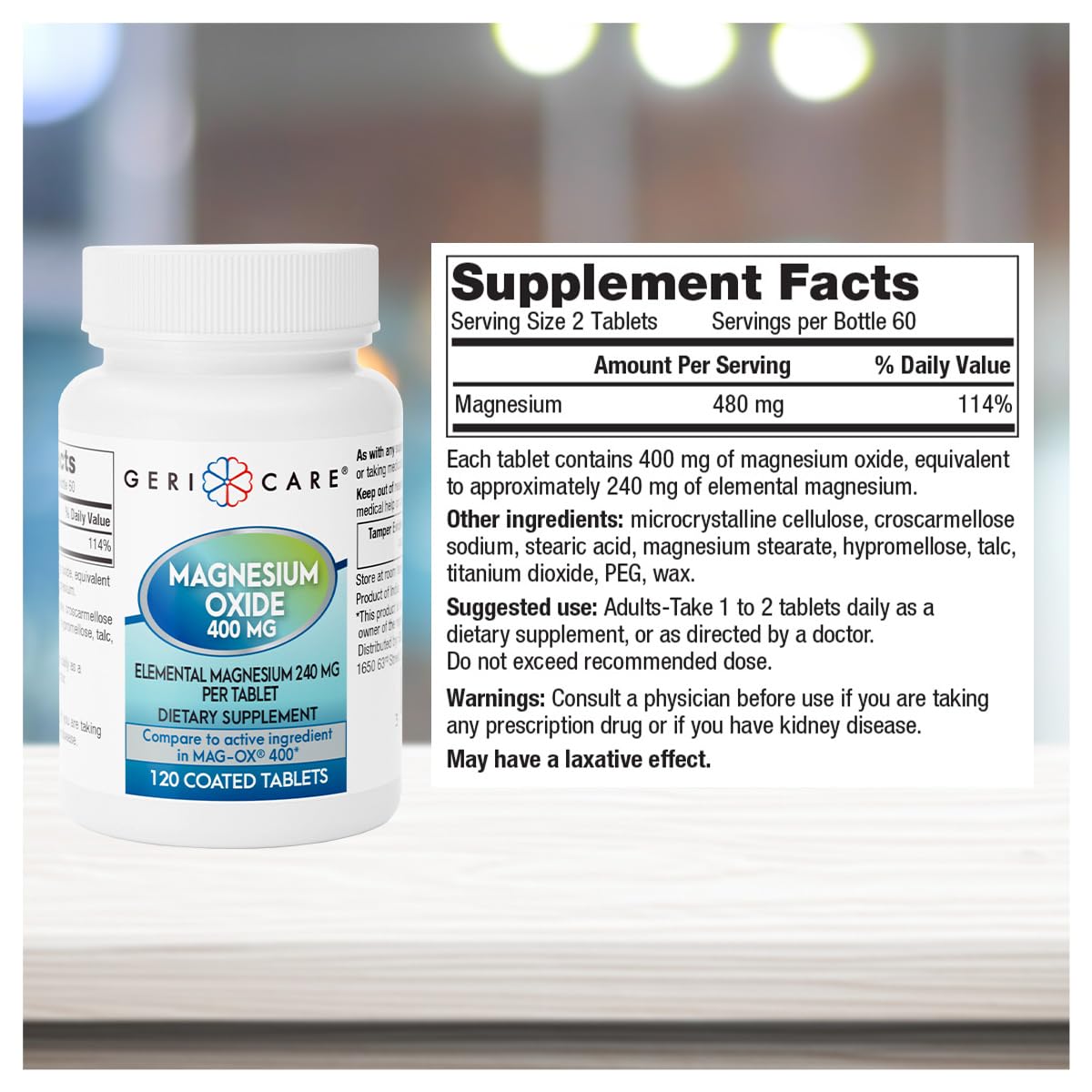 GeriCare Magnesium Oxide Supplement 240 mg of Elemental Magnesium, 120 Tablets, Essential Mineral Support, Promotes Vascular Health, Bone Strength, and Muscle Function (Pack of 1) GeriCareAu supplements