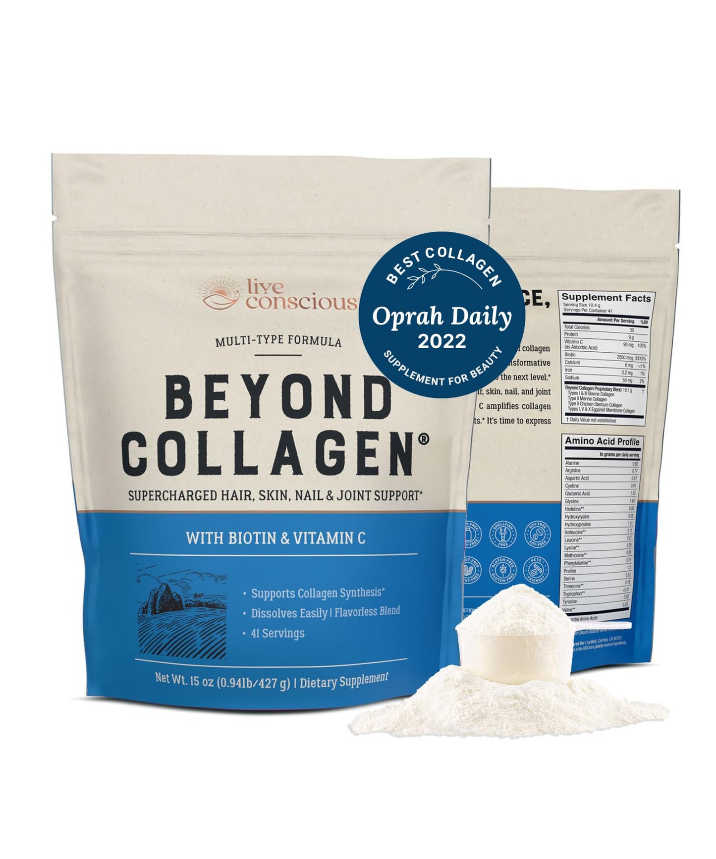 Live Conscious Beyond Collagen Multi Collagen Powder for Women w/Types I, II, III, V & X Live ConsciousUS supplements