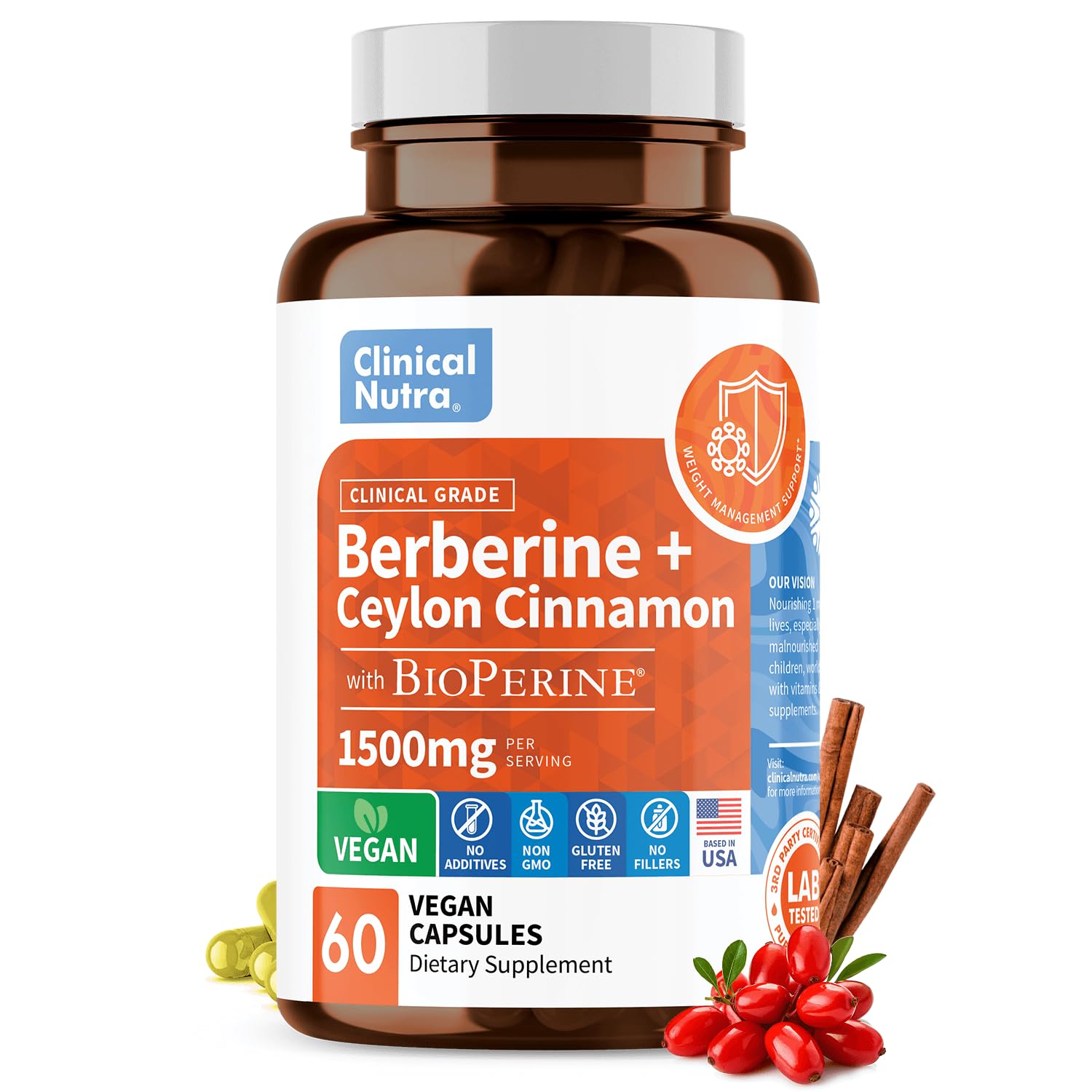 Clinical Grade Berberine Supplement 1500mg HCL Plus Ceylon Cinnamon Weight Managemen Clinical NutraUS supplements