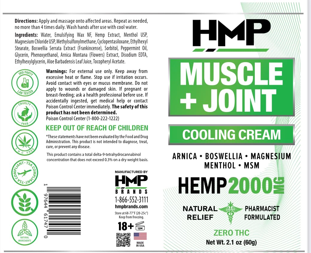 HMP BRANDS Hemp Cream Muscle & Joint Support 2000MG Hemp Discomfort Relief Formula w Menthol Ideal for Knee Muscle Joint Back Shoulder Elbow Maximum Joint Support, Natural Formula Made in USA (3 Pack) HMP BRANDSAu supplements