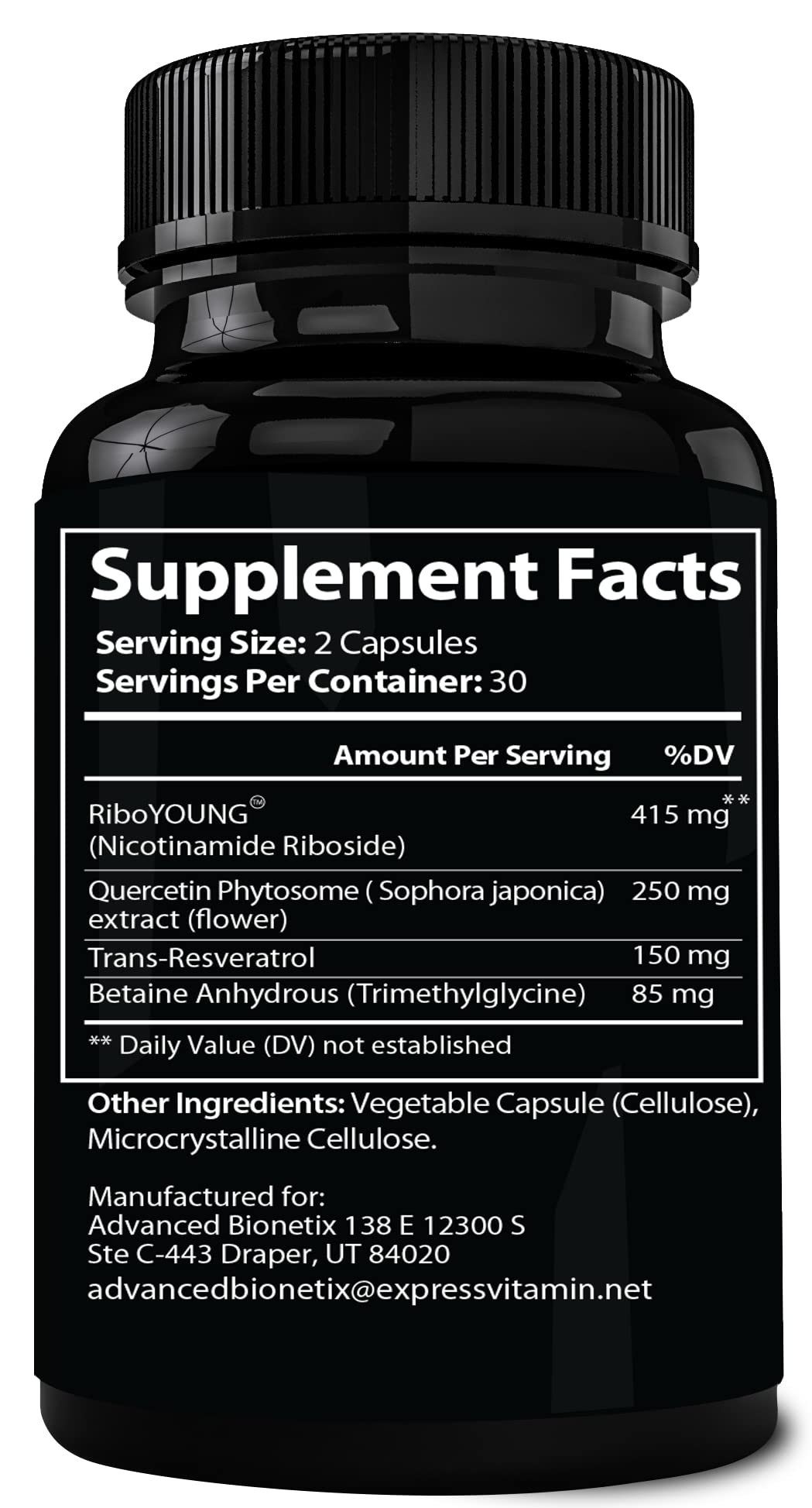 Advanced Bionetix NAD Supplement with Nicotinamide Riboside Plus Resveratrol, Quercetin, Betaine w/RiboYOUNG™ for True Anti Aging Advanced BionetixAu supplements