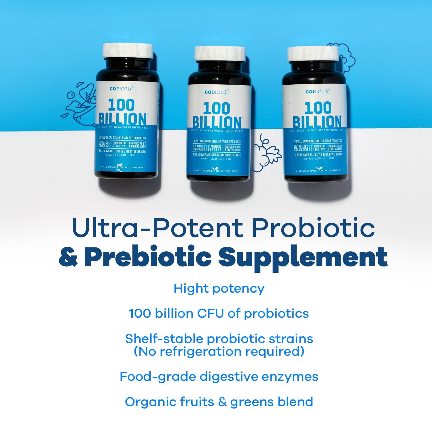 100 Billion - Probiotics and Prebiotics Supplement Pills - Digestive Enzymes and Prebiotic GOBIOTIXAu supplements