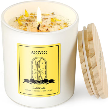 Vanilla Soy Candles Gift for Women - Aromatherapy Candle with Crystals Inside, 10oz Natural Soy Wax Candles AOOVOOAu supplements