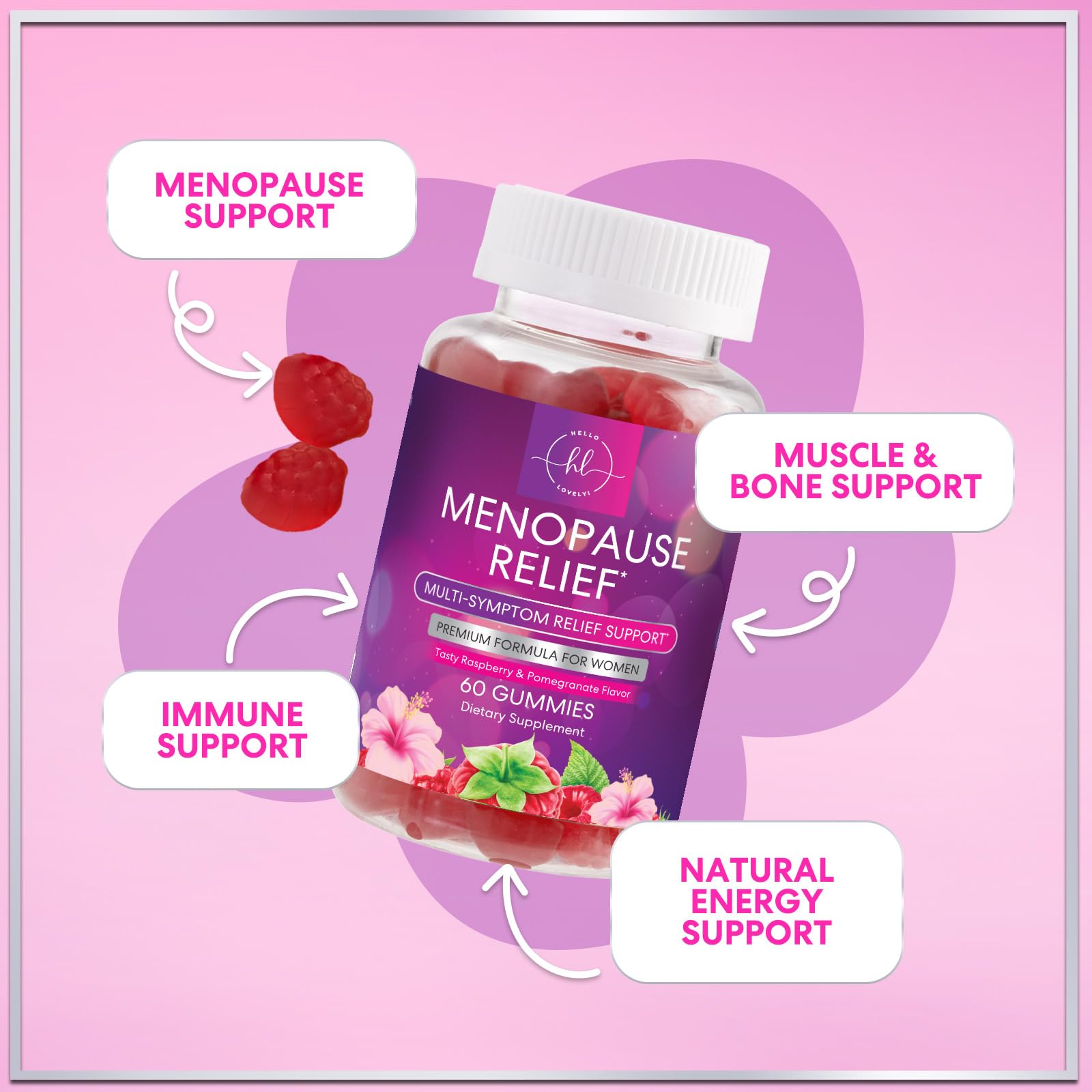 Menopause Supplements for Women - Complete Natural Mild Hot Flashes & Night Sweats Support, Multi Benefit Menopause Relief Gummy, Support for Balance & Energy, Gluten-Free & Non-GMO - 60 Gummies Hello Lovely!Au supplements
