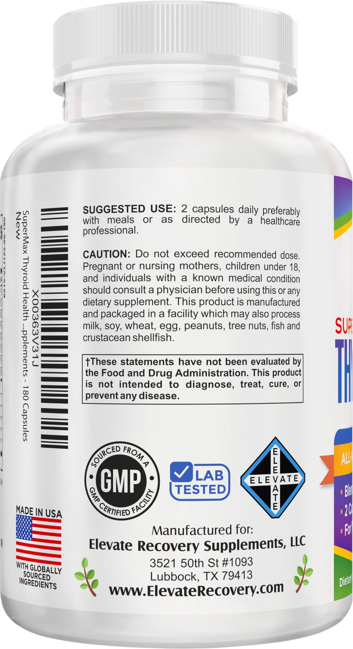 Thyroid Support (3-Month) Supplement All-in-1 with 14 Active Ingredients in 1 Formula | Thyroid Health Support Supplements | Women & Men | 90-Day Bulk Supply | 180 Capsules Elevate Recovery SupplementsAu supplements