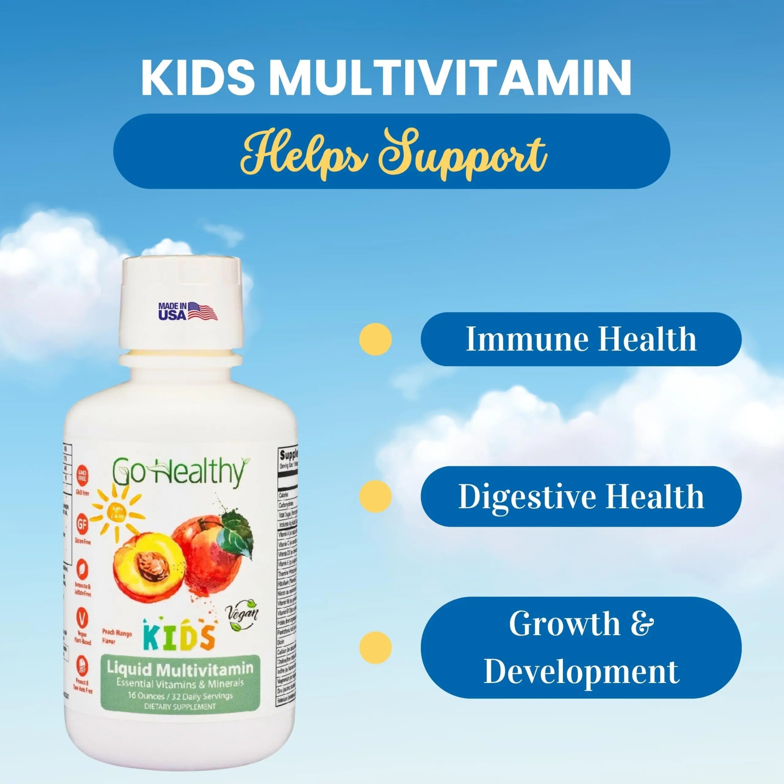 Go Healthy Kids Liquid Multivitamin | Immune Support | Kid Liquid Multivitamins | High Absorption | Vegan Vitamins | Kids Vitamins Multivitamin Go Healthy NaturalAu supplements