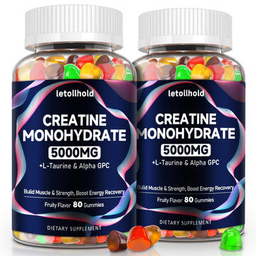 Creatine Monohydrate Gummies 5g for Women & Men - Creatine Gummies for Women Pre Workout Chewables with L-Taurine & Alpha GPC, Sugar-Free Muscle Builder, Energy Boost, Vegan Non-GMO (160 Count) letollholdAu supplements