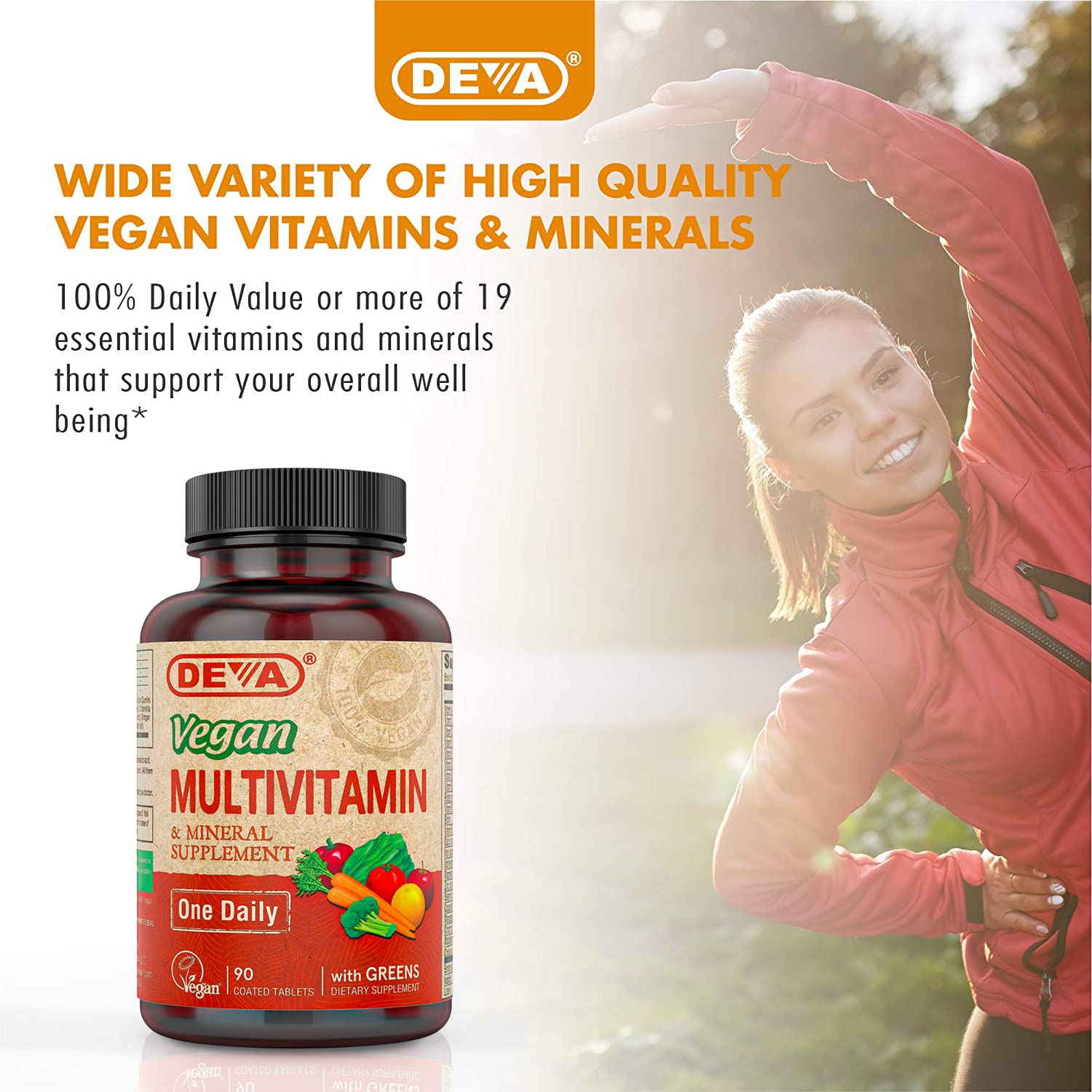 DEVA Vegan Multivitamin & Mineral Supplement with Iron 2-Pack, Spirulina, Chlorella, Ashwagandha, Broccoli & More, 90 Coated Tablets Each DEVAAu supplements