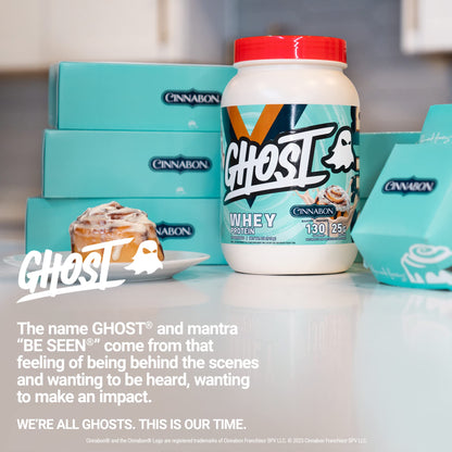 GHOST Whey Protein Powder, Cinnabon - 2LB Tub, 25G of Protein - Cinnamon Roll Flavore GHOSTUS supplements